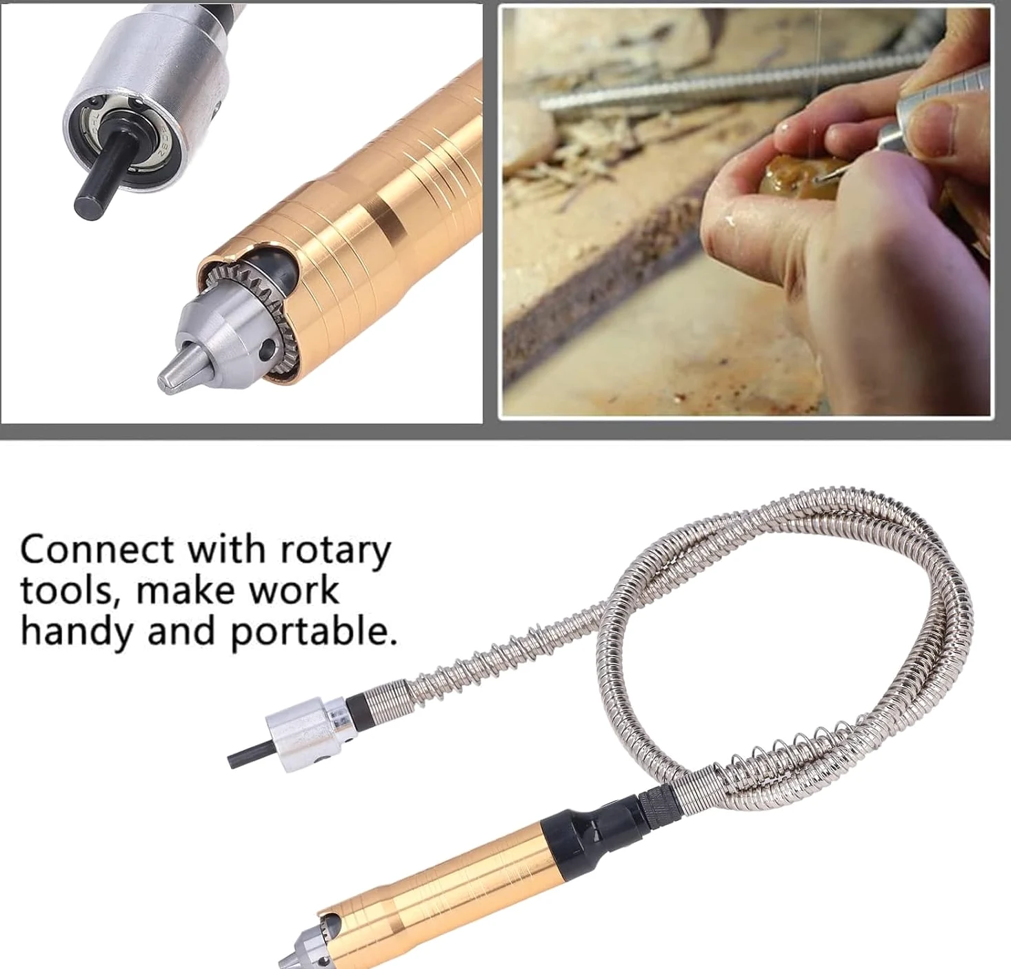 Flex Alliel Extension Chuck - Adaptador Chuck de 6,5 mm para instrumentos de rotación, eje flexible de 10.000 rpm con mango, para pulido, grabado, perforación,