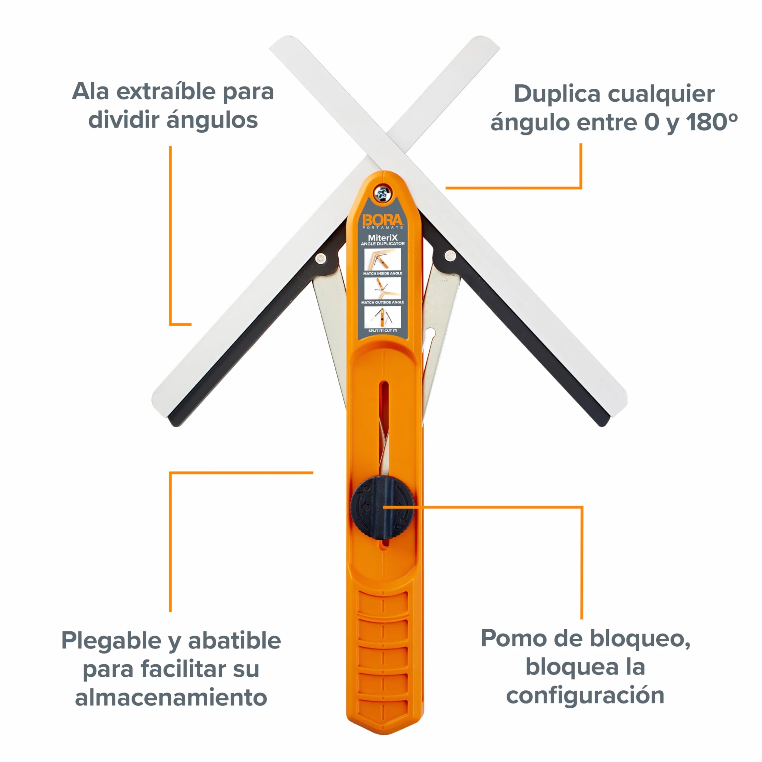 BORA MiteriX Medidor de Ángulos para Cortes de Inglete Precisos, Herramienta de Duplicación de Ángulos, Aluminio