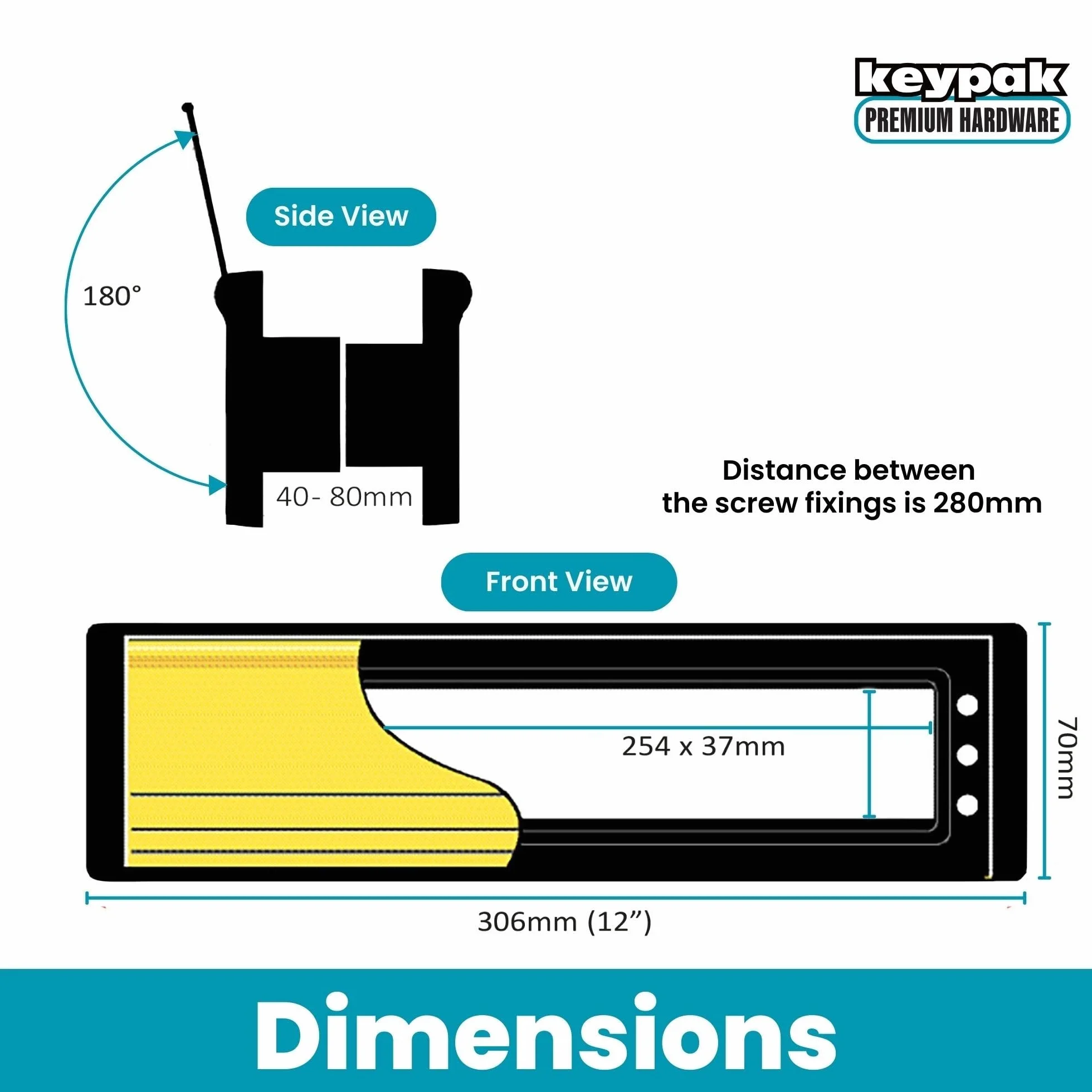 Keypak Buzón de Puerta de 30,6 cm, se Adapta a Puertas de 40 a 80 mm, Solapa antipresión, Cepillo Interno para burlos, buzón Ajustable para Puertas de Madera compuesta de UPVC (Negro/Negro)