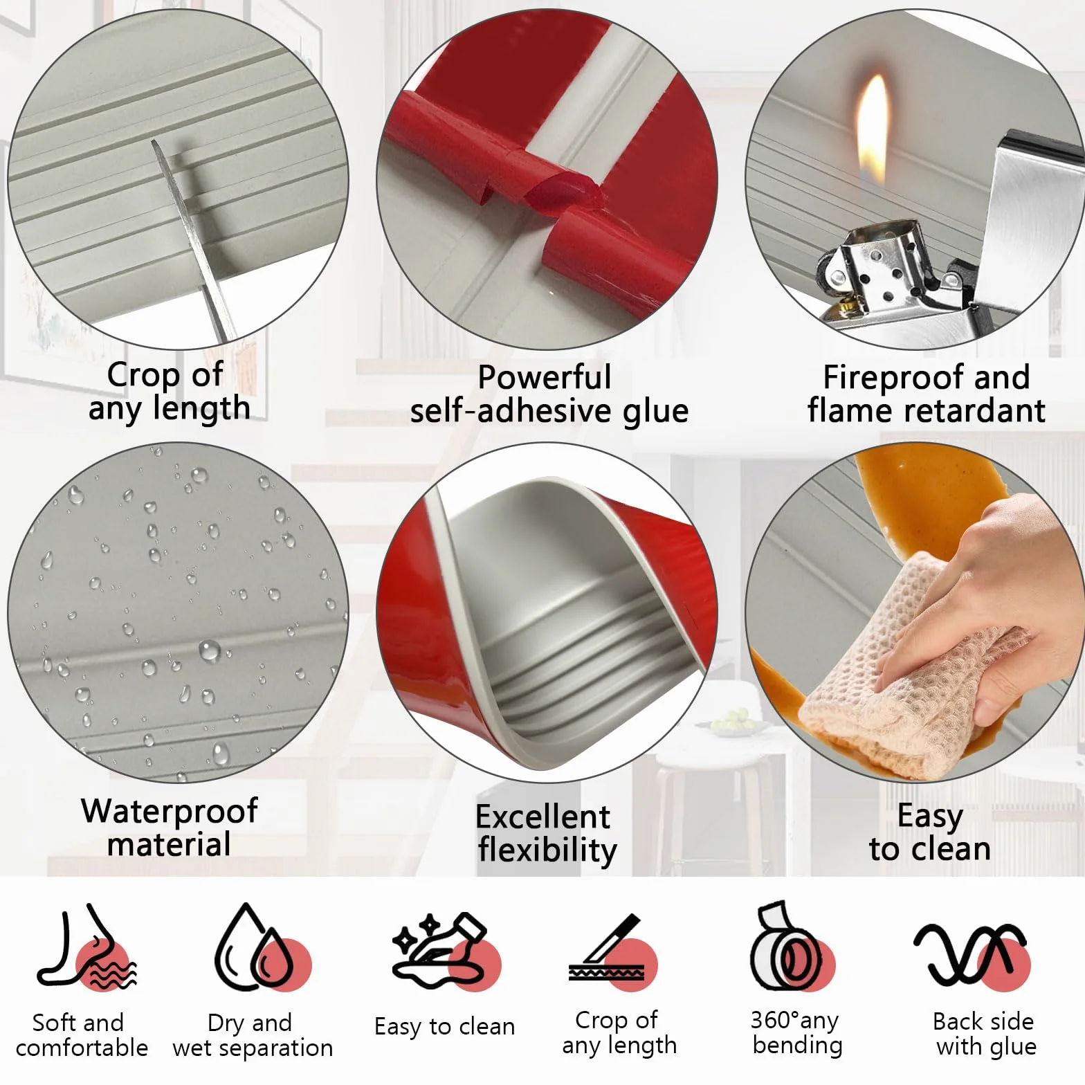 Perfil de borde de escalera autoadhesivo, 500x9.5cm de PVC, perfil de protección para escaleras, antideslizante, impermeable, en forma de L, para exteriores e interiores