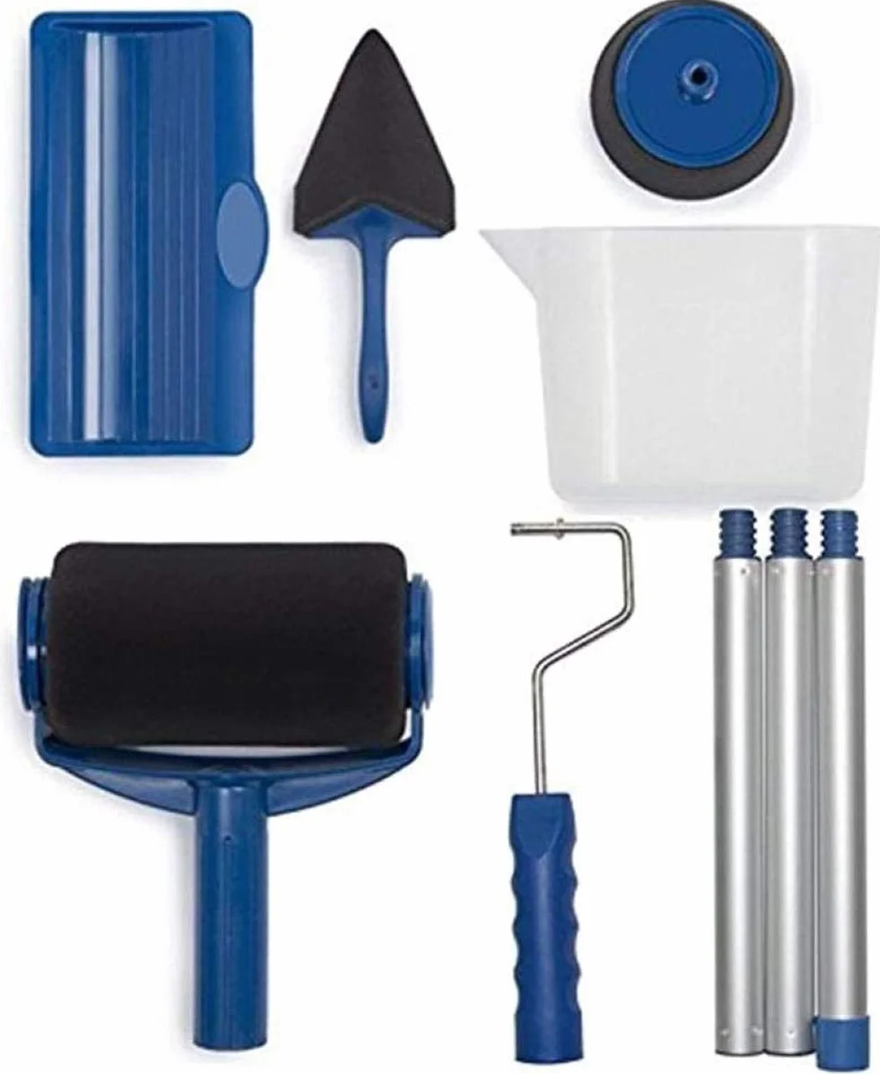 PL Set - Rodillo de pintura antigoteo, sistema de pintura impermeable con fácil flujo, incluye extensión de pintura y boquilla de vertido, ideal para mejoras del hogar, color azul