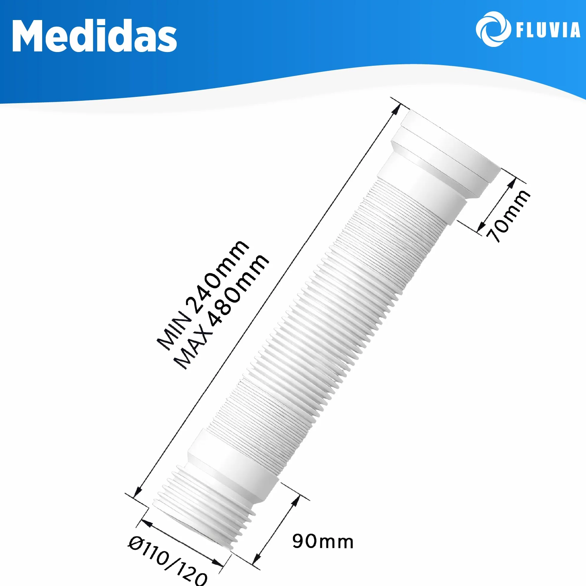 Manguito WC Extensible PVC Conector Universal Inodoro Ø90-110 mm Tubo Flexible Ajustable 240-480 mm Alta Estanqueidad Antifugas