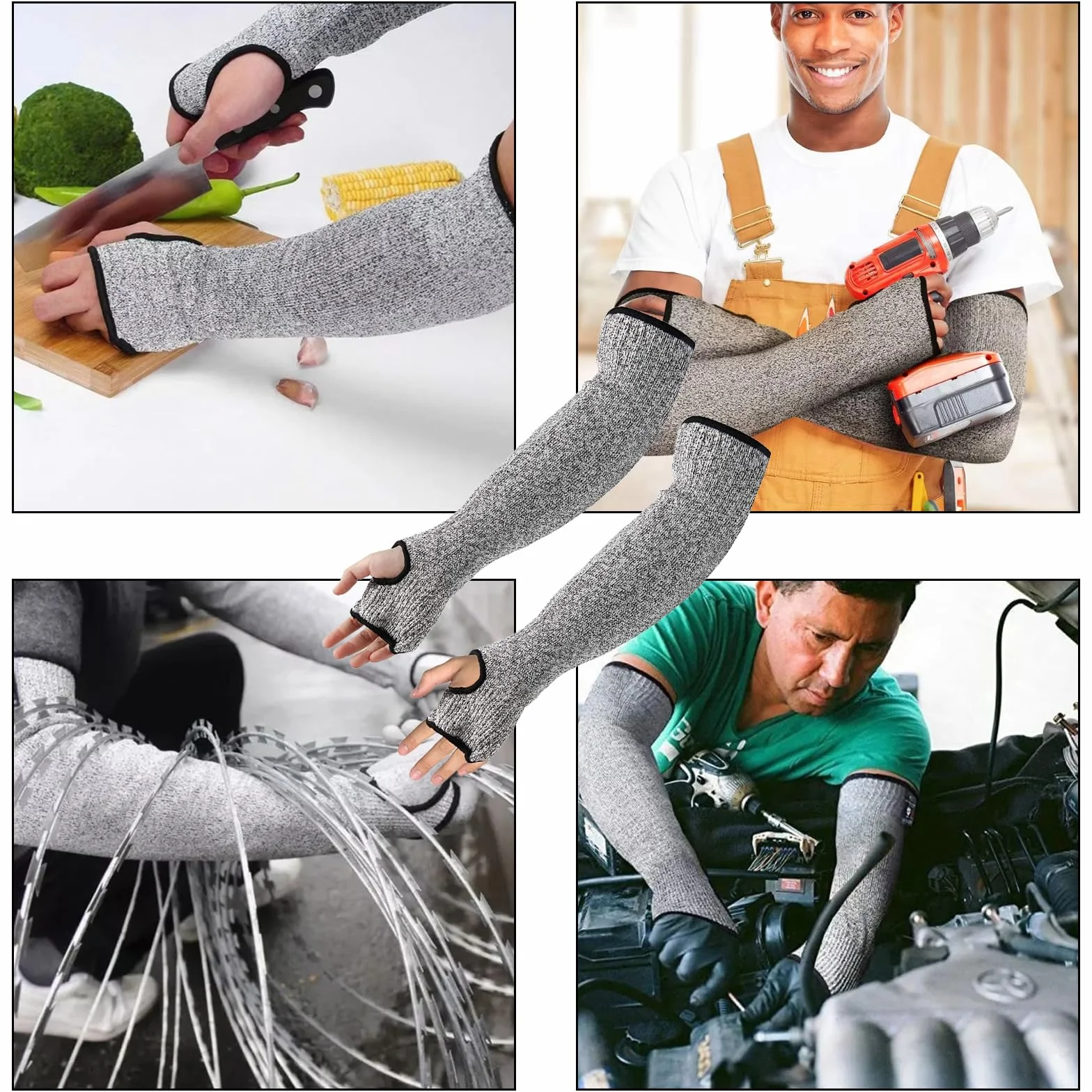 Manguito de protección contra cortes 45 cm Nylon HPPE Spandex gris transpirable para construcción cocina jardinería