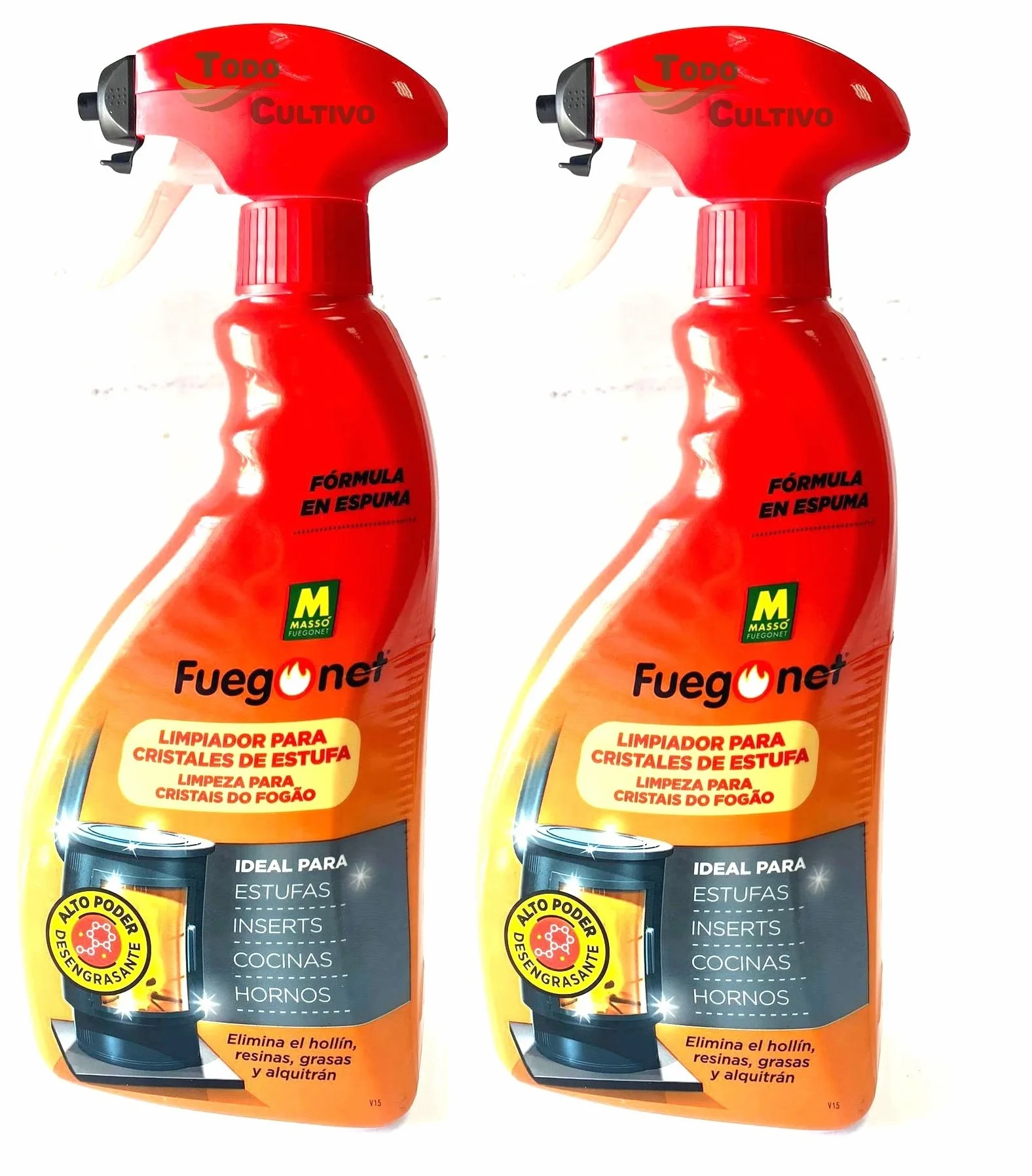 Limpia cristales para estufas, chimeneas, cocinas hornos. Spray 1.5L(2x0.75). Potente limpiador y desengrasante de cenizas, hollin o restos de quemado