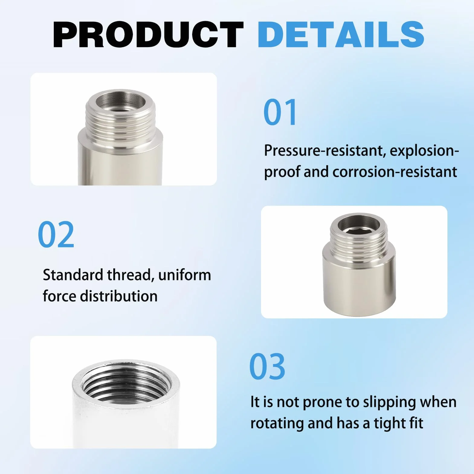 6 Piezas Extensiones de Grifo de 1/2 Pulgada, Racor de Prolongación de Acero Inoxidable, Adaptador de Grifo 1/2, Conector de Aireador de Grifo para Ducha y Tuberías de Agua