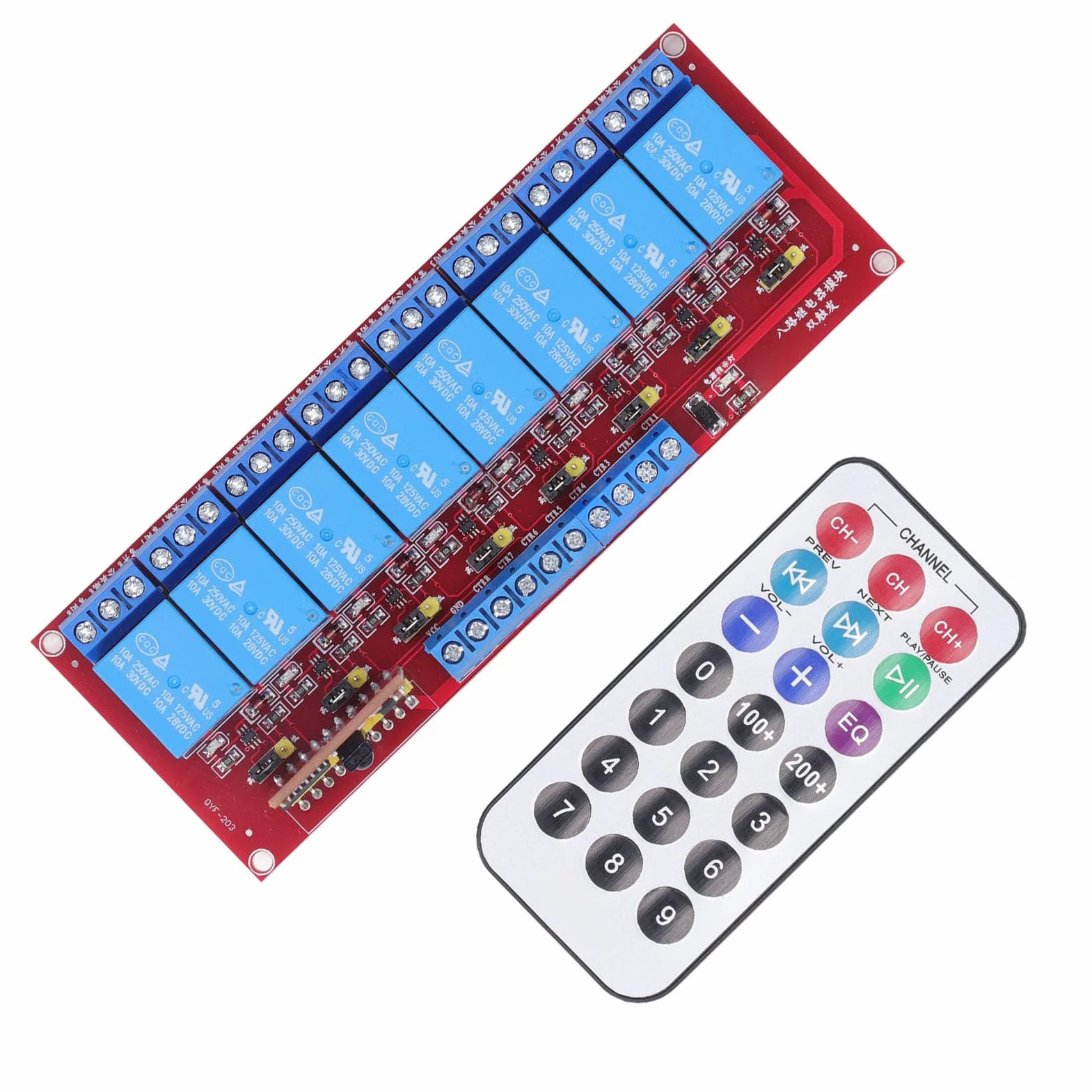 Placa Receptora de relé Inalámbrica Infrarroja Universal con Capacidad de 10A, Puerta de Luz de Motor de 8 Canales, Controlador de Interruptor de Control Remoto Seguro DIY (5v)