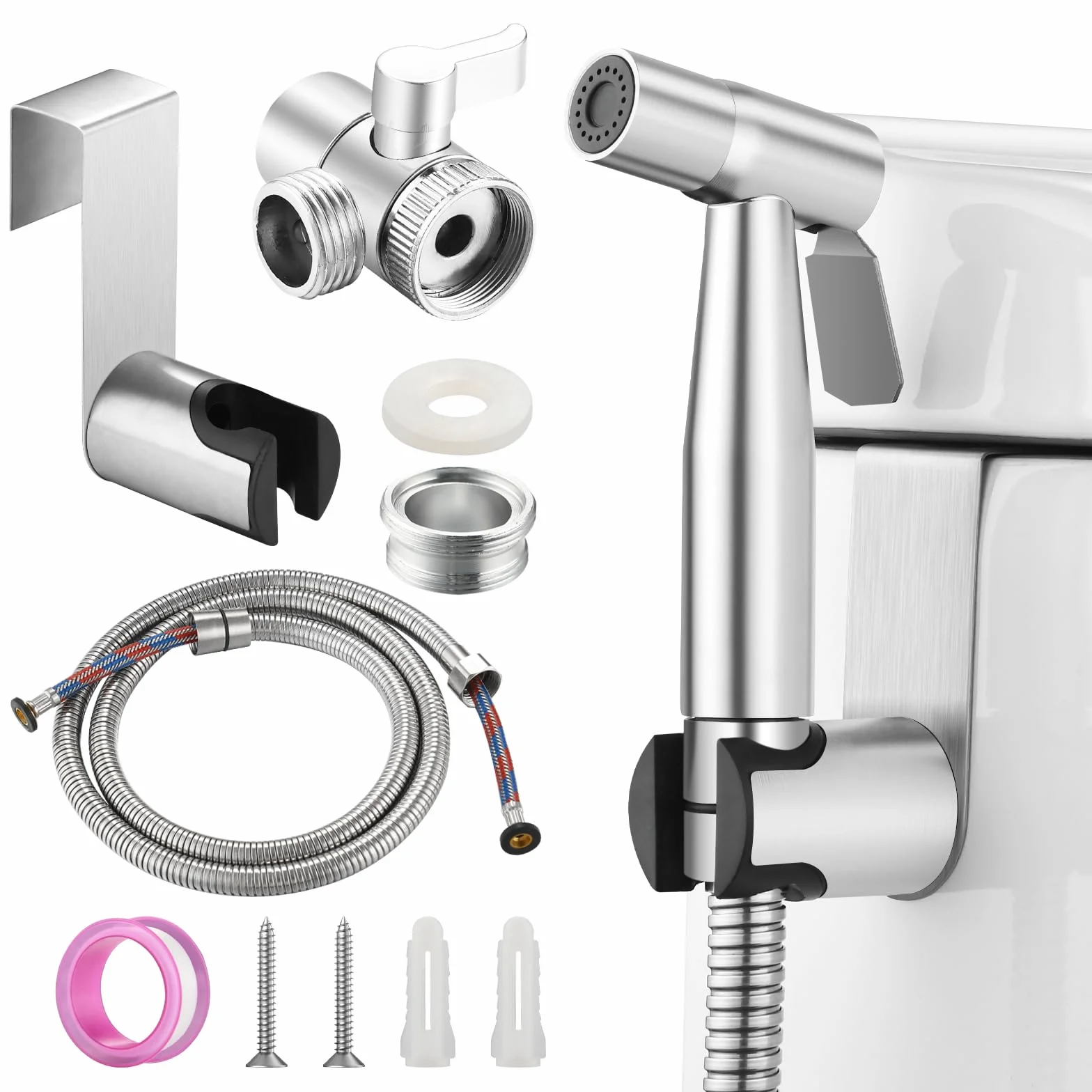 Bidé de ducha de mano para grifo de lavabo, juego de ducha de acero inoxidable con conector, manguera y soporte para el cuidado corporal, para bañar mascotas y limpiar pañales de tela