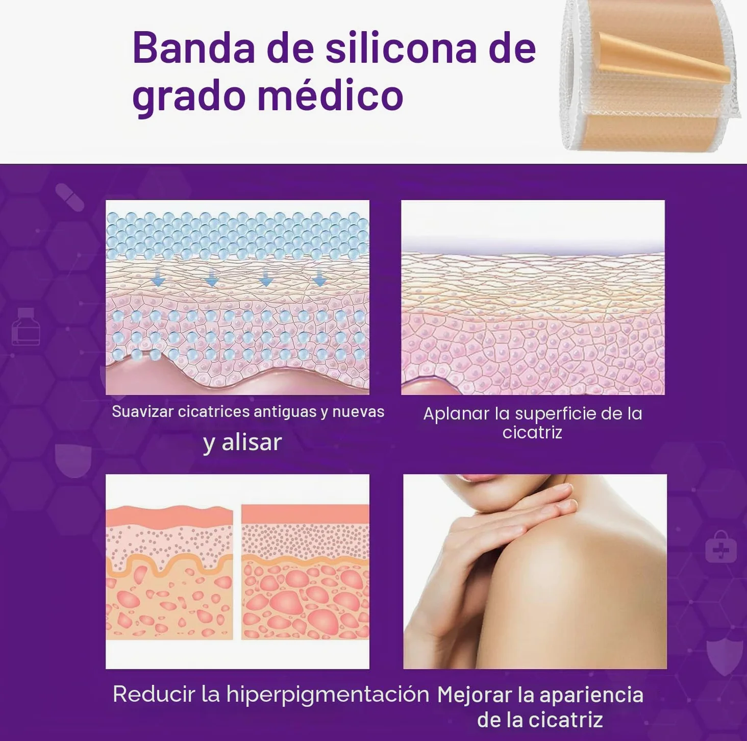 Hojas de cicatriz de silicona - cinta de cicatriz de Gel de silisuave - tiras de cicatriz reutiliz, de grado médico