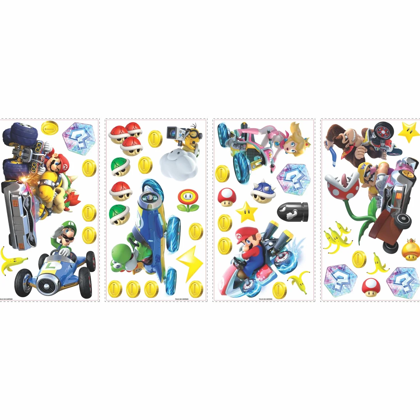 RoomMates RM-Mario Kart mit Freunden Calcomanía para Paredes, Vinilo, Verschieden, 13 x 2.5 x 27 cm