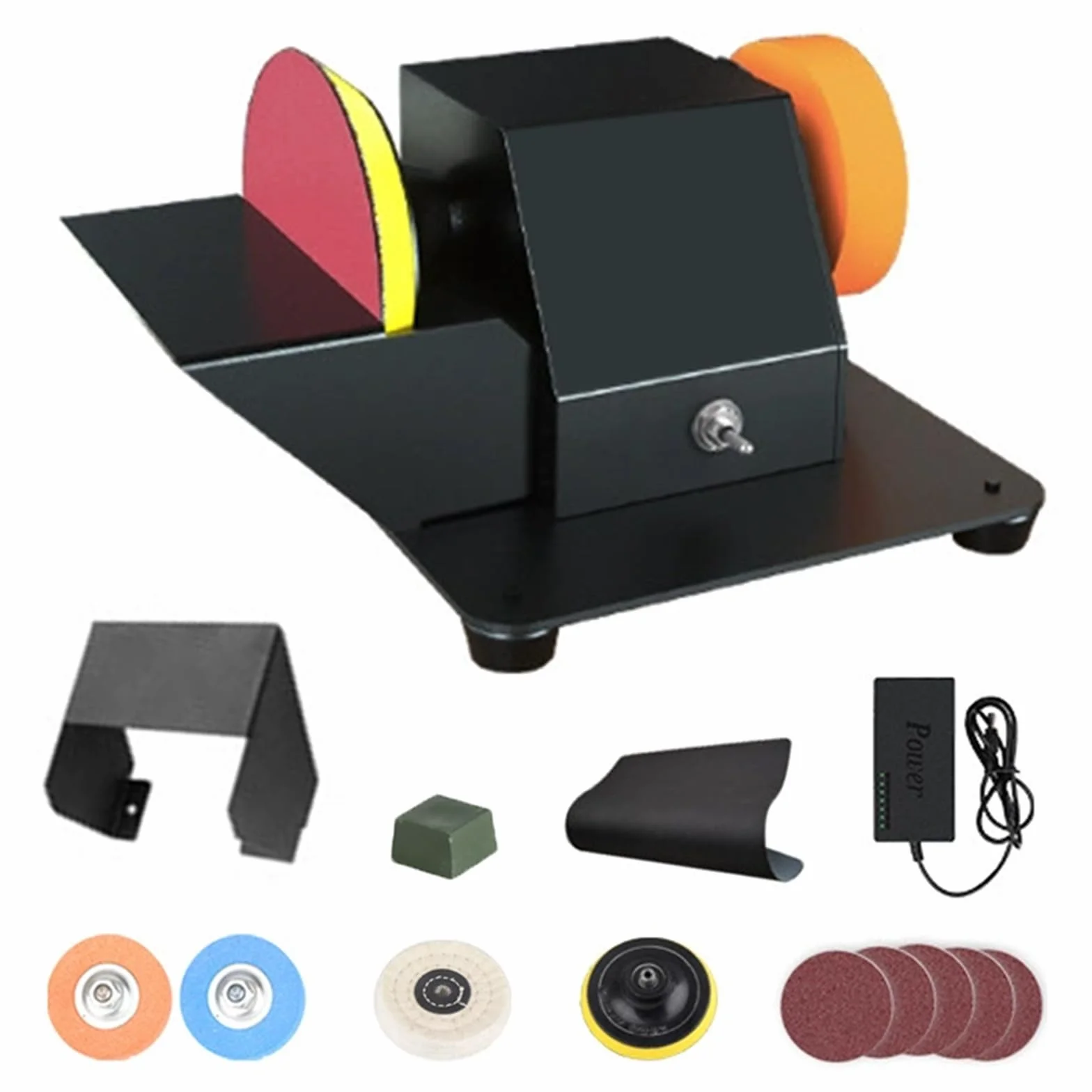 Esmeriladora Doble 250W, Amoladora de Banco & Mini Lijadora, Lijadora Pulidora de Banco 2 en 1, con Muelas Fina/Gruesa, Disco de Pulir, para Desoxidar Metal, Lijar Madera