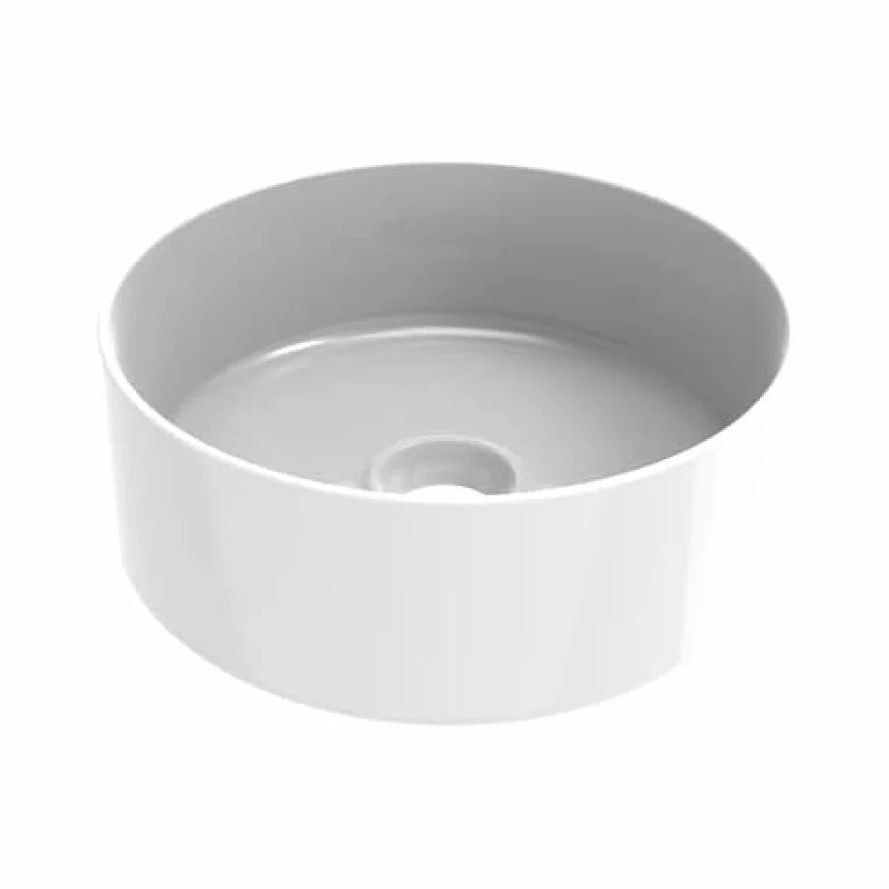 ERCOS Lavabo de Cerámica Redondo sobre Encimera, Lavabo de Baño Color Blanco Brillante, sin rebosadero, Tamaño Diámetro 410 mm
