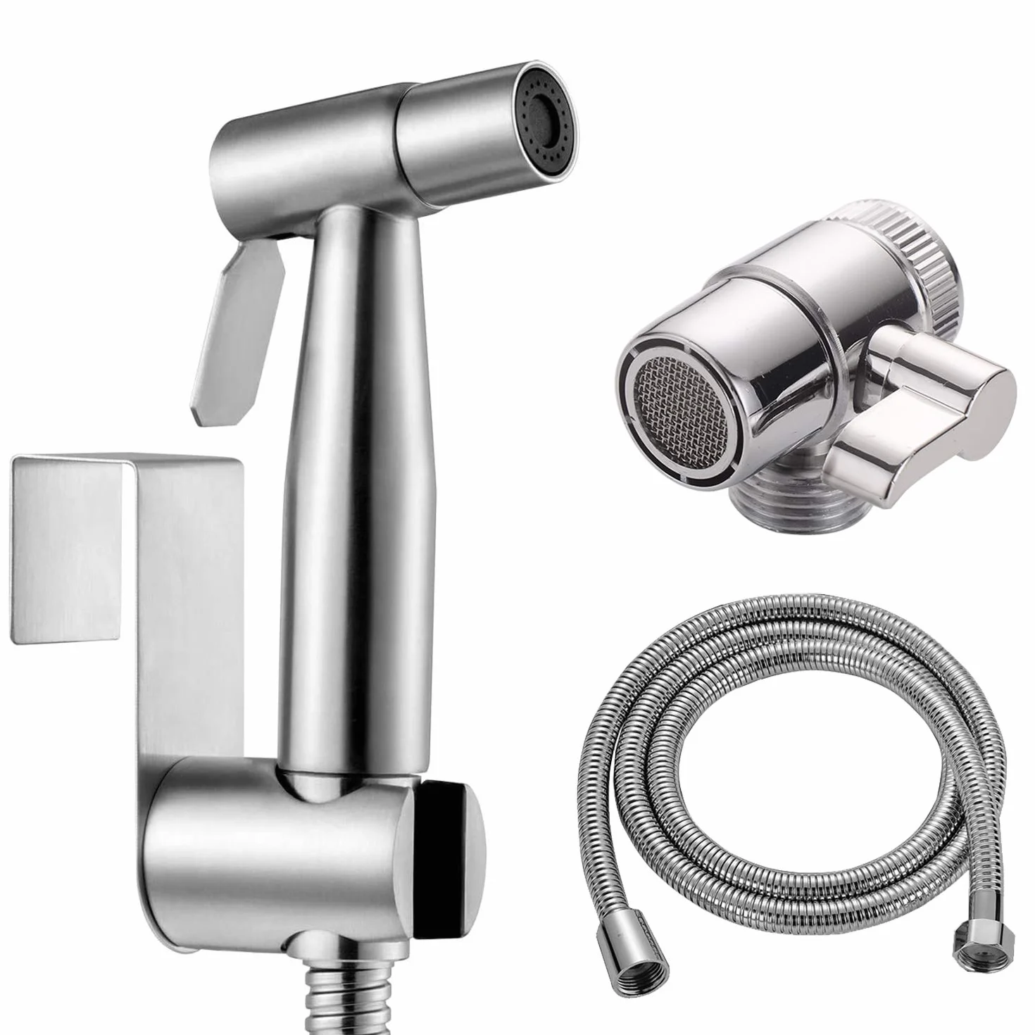 Kit de rociador de mano para inodoro, ducha de acero inoxidable y kit de rociador de pañales de tela para bebés con divisor de grifo, conexión de manguera e inodoro o montado en la pared