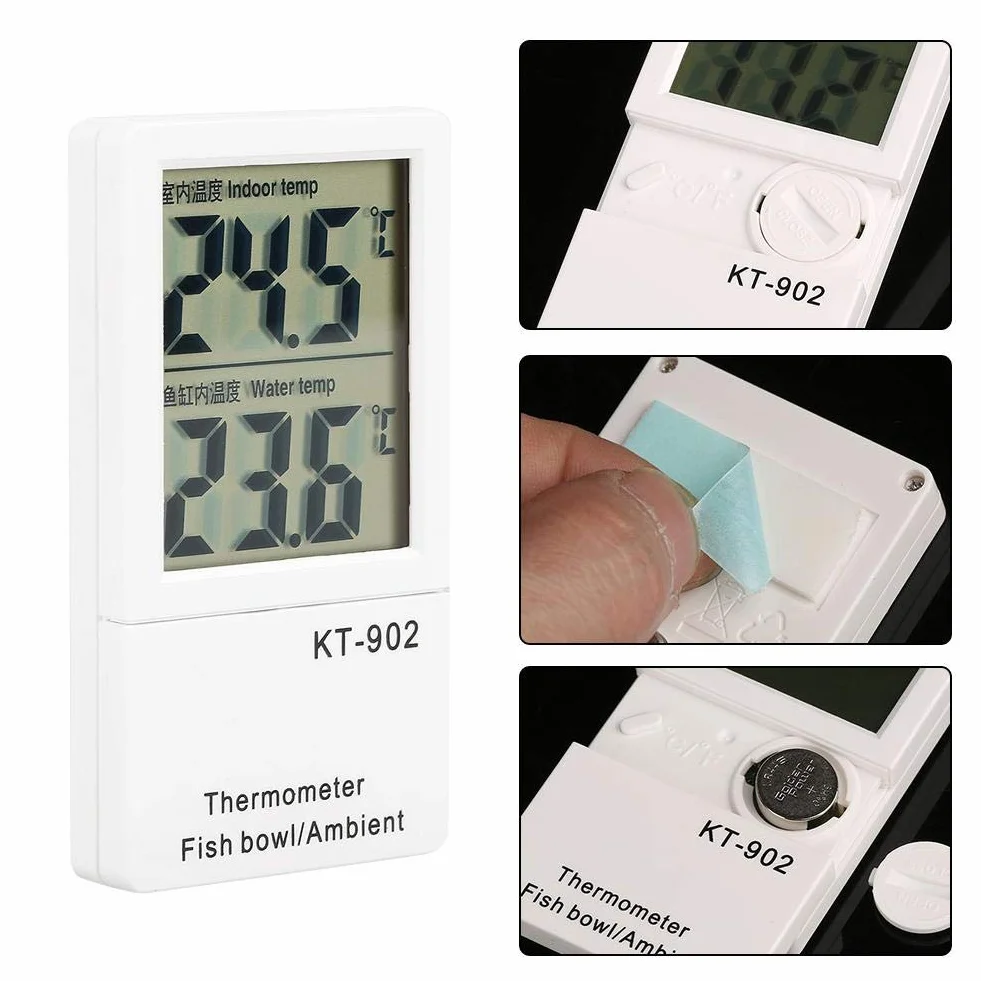 Fdit Termómetro de Acuario Digital de LCD Termómetro de Tanque de Peces Alarma Dual de Temperatura Metro de Exhibición de Temperatura