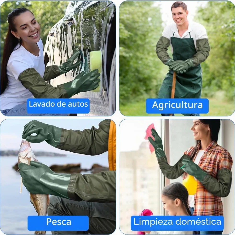 Guantes de Estanque Impermeables 70cm para Jardinería Pesca Acuarios Trabajo Industrial Verde