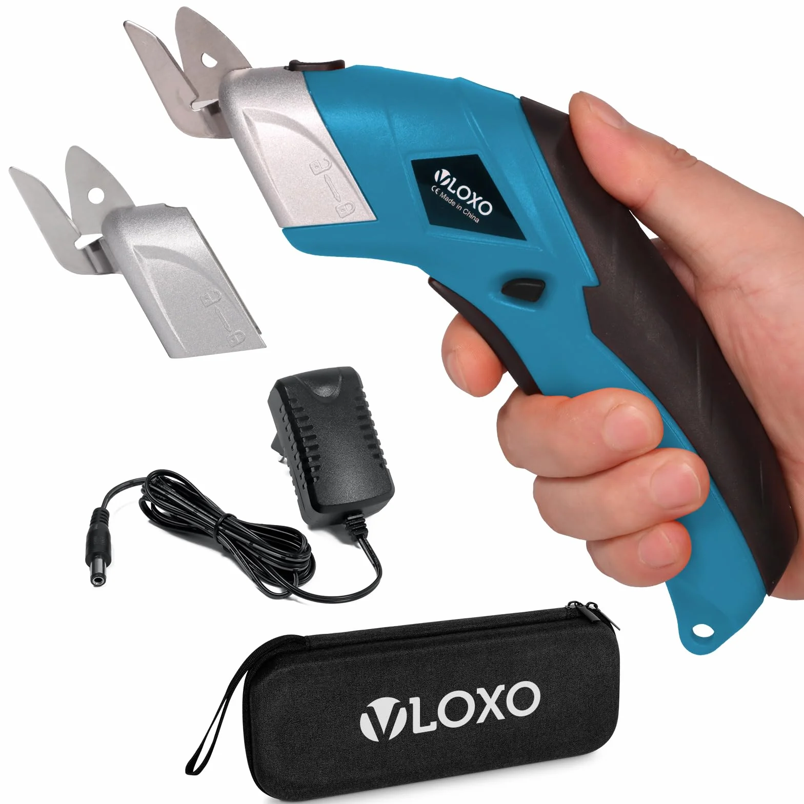 VLOXO Tijera Electrica Tijeras Electricas Costura con 2 Cuchillas para Cortar Cartón Cuero Alfombra Plástico Planta en Maceta- Azul