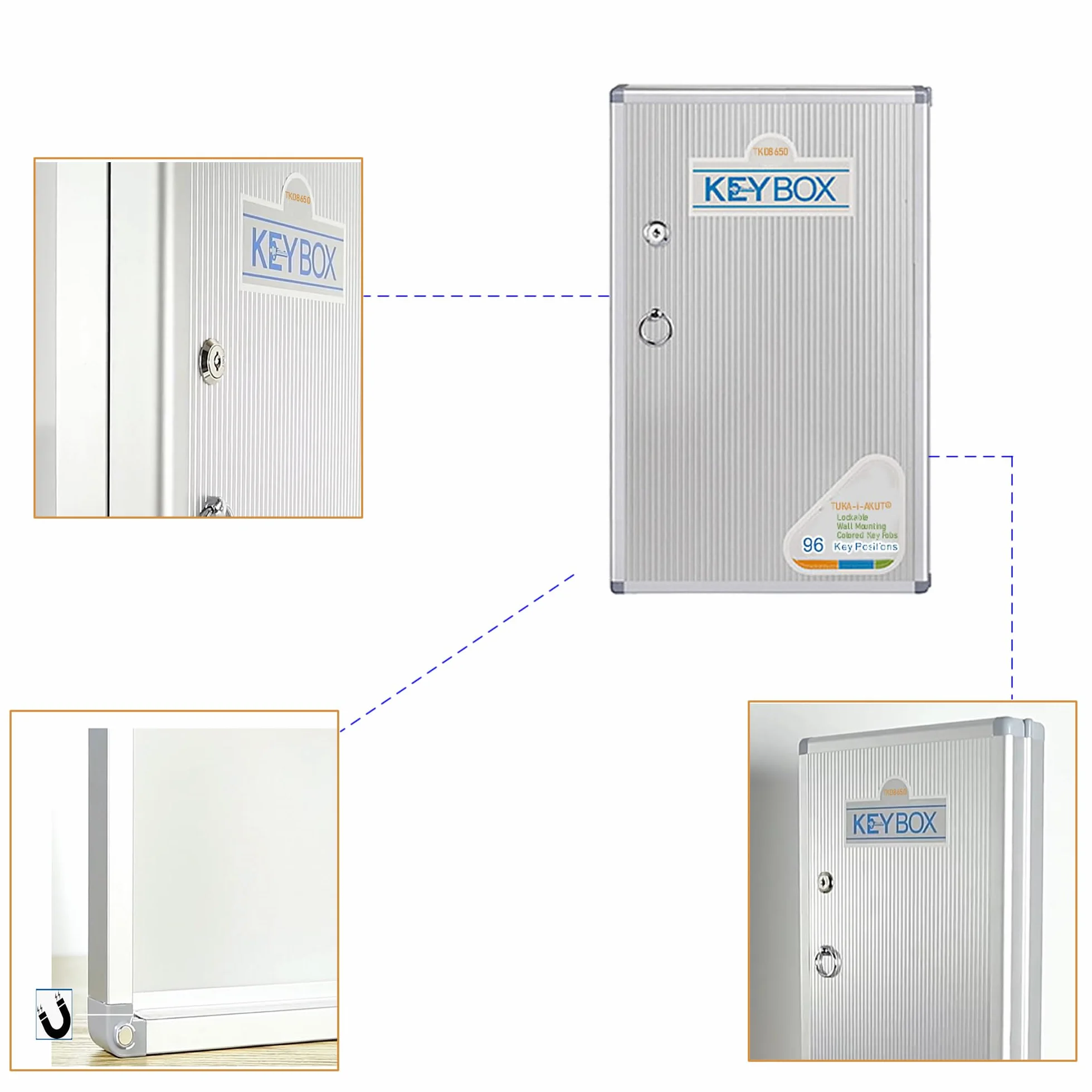 Armario de Llaves TUKA-i-AKUT para 96 Llaves, Metal Caja con Cerradura, Montaje en Pared, Almacenamiento Aleación de Aluminio TKD8650-96