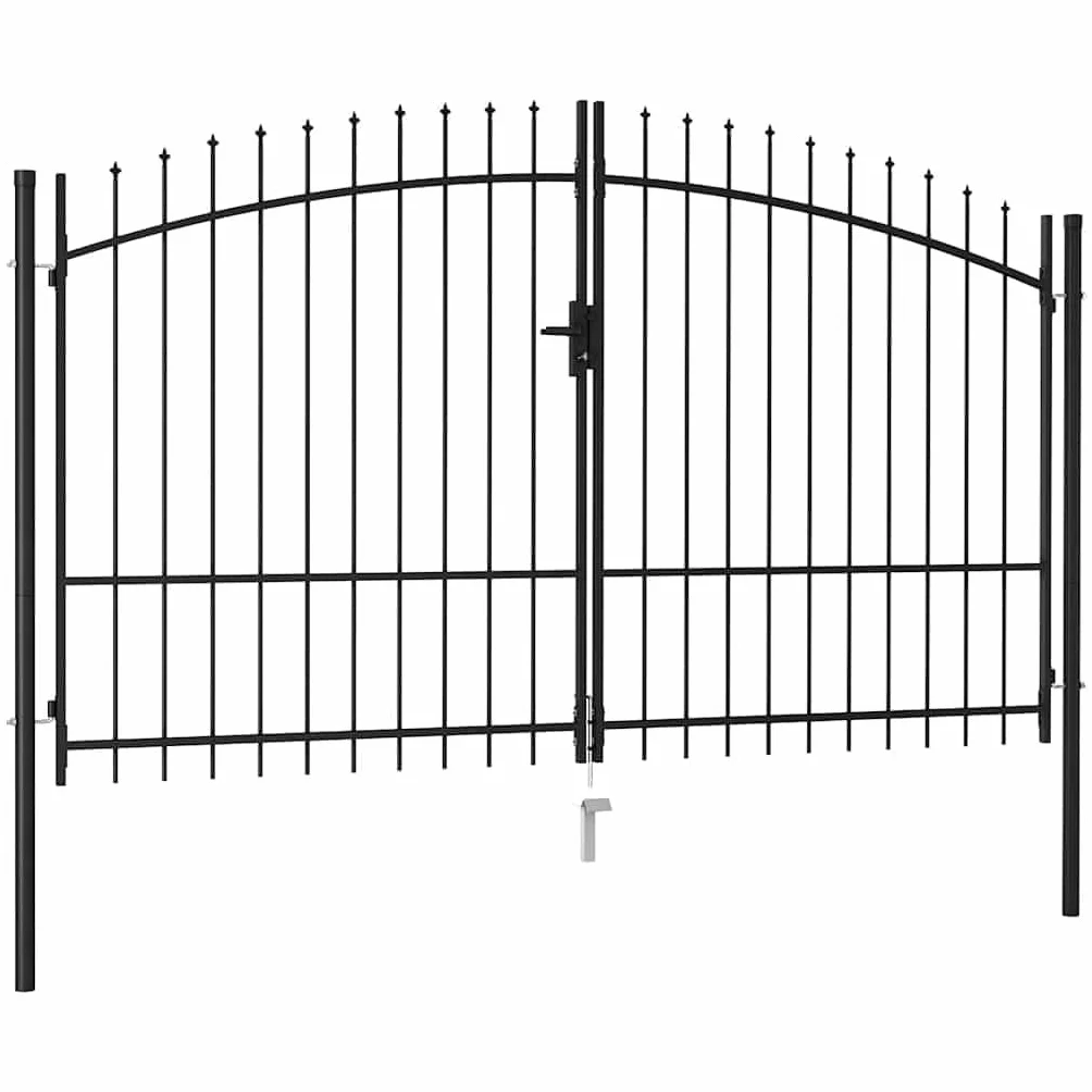 vidaXL Cancela de valla doble puerta con puntas acero negro 3x1,75 m