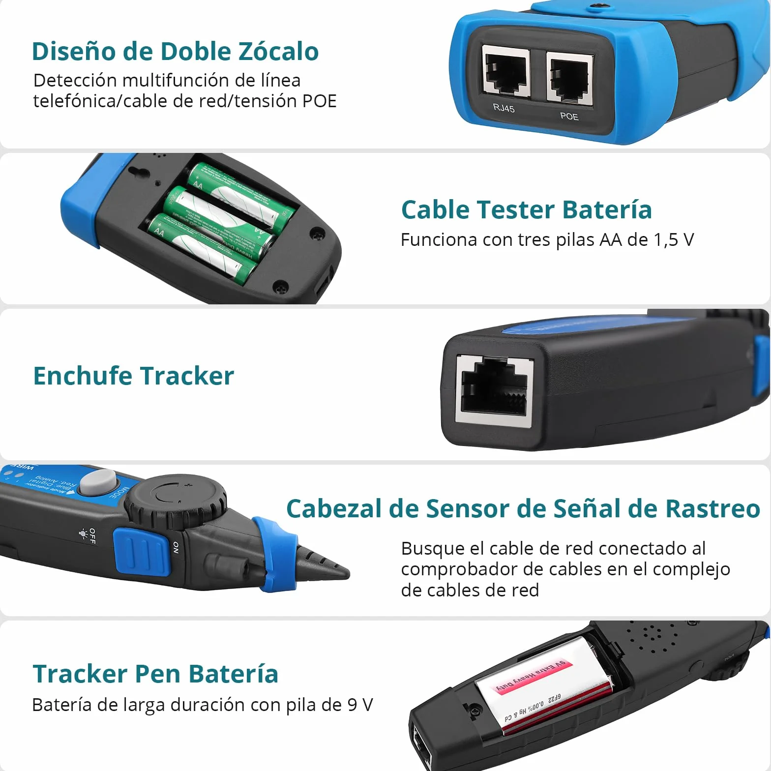 Probador de Cable POE Rastreador de Cables RJ45 LCD Buscador de Líneas CAT5/5e CAT6 Cat7 Cat8 Prueba de Voltaje