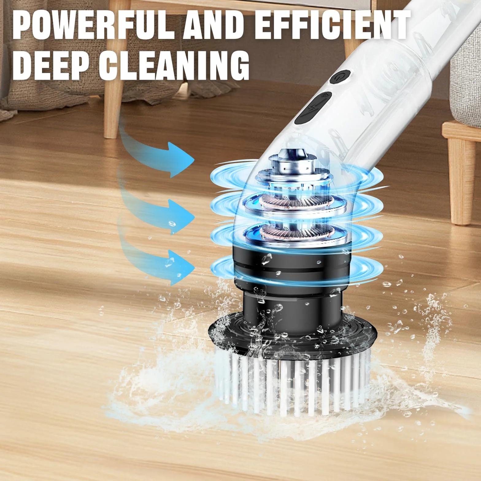 Cepillo Electrico Limpieza Hogar con 10 Cabezales Intercambiables, 3 Velocidades Ajustables 350-450 RPM/min, IPX7 Impermeable, con 140cm Mango Ajustable para baño, Cocina, Coche