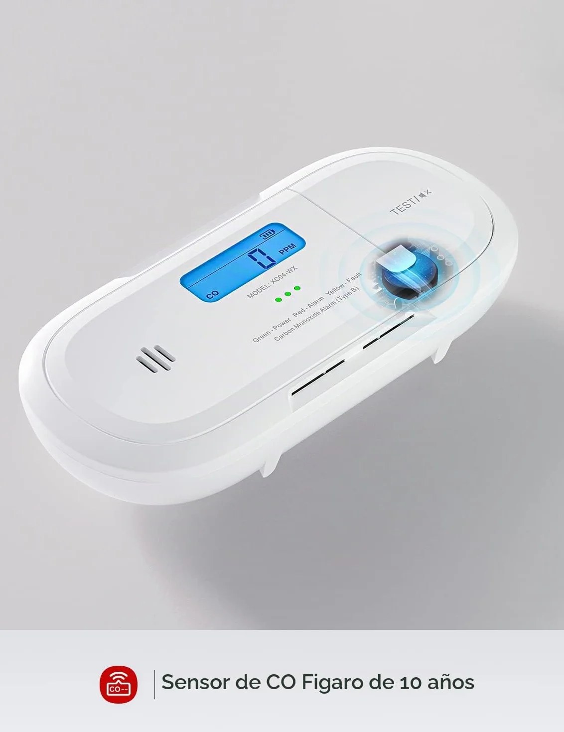 X-Sense Detector de Monóxido de Carbono Inteligente WiFi, Notificaciones Móviles en Tiempo Real con la Aplicación X-Sense Home Security, Batería Reemplazable, Dise?o sin Soportes, XC04-WX