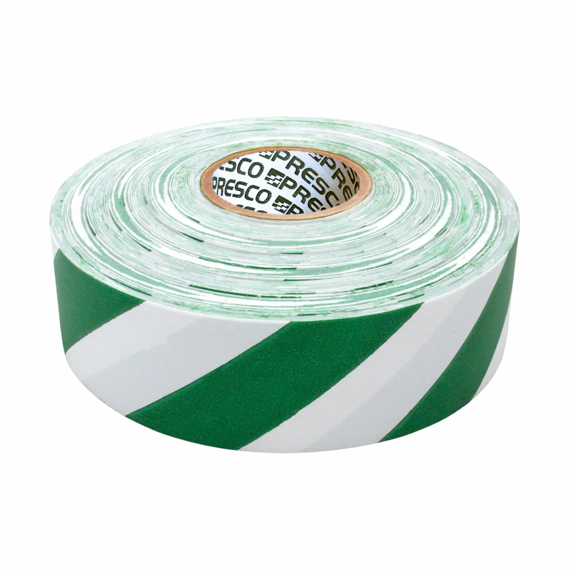 Presco Stripe Cinta de bandera con rollo estampado: 1-3/16 in. x 300 ft. (Rayas blancas y verdes)