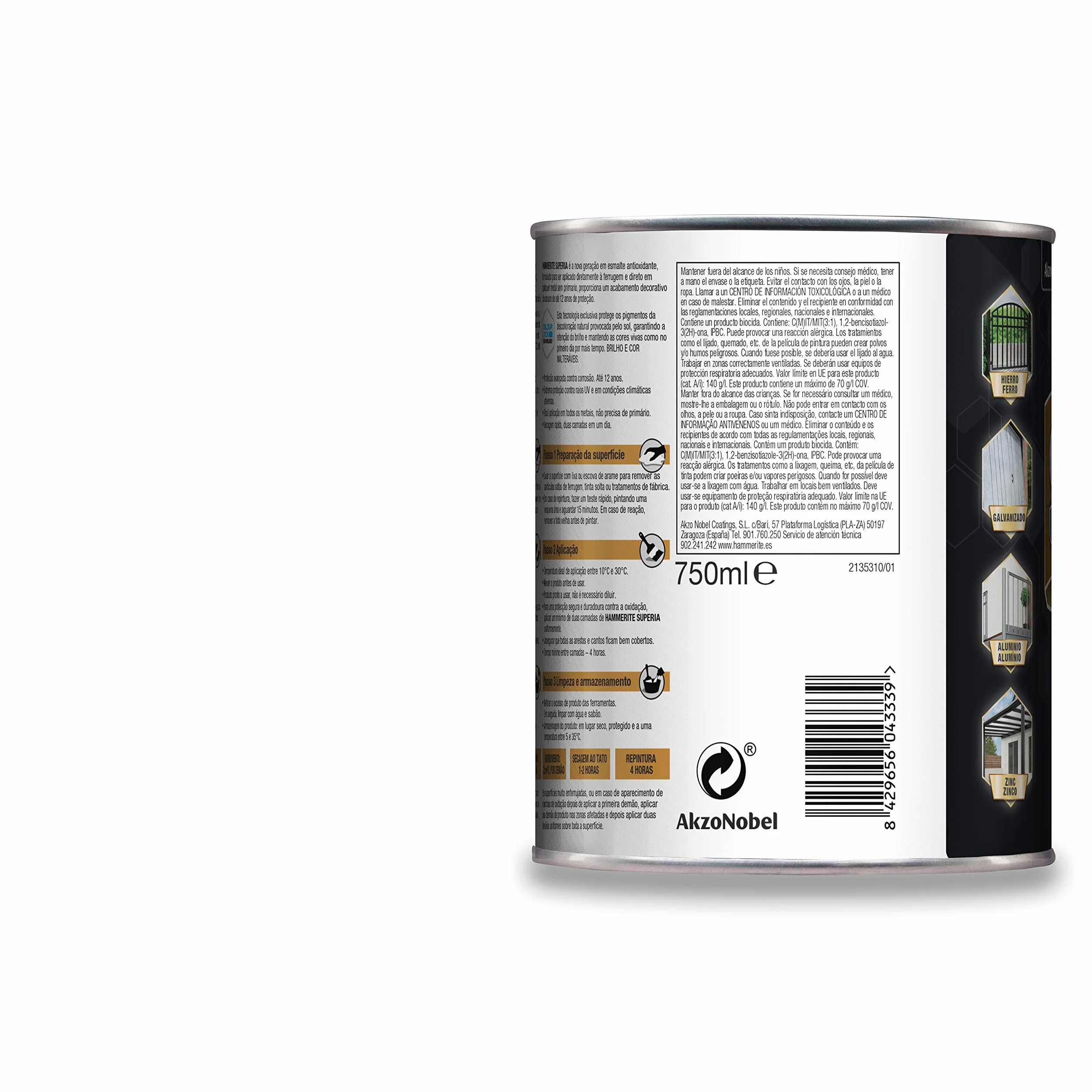 Hammerite Esmalte antioxidante al agua, Gris Oscuro, 750 ml