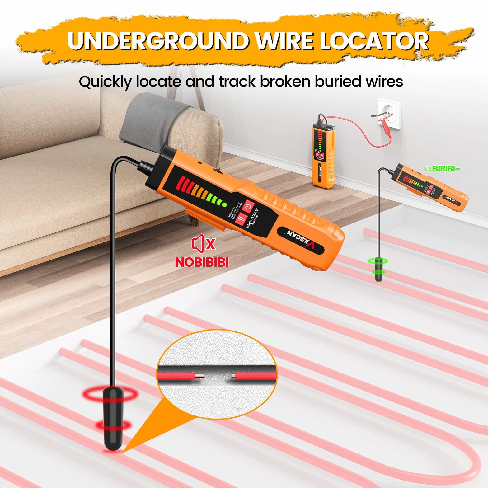 Localizador de Cables Subterráneos F04 Trazador Probador con Auriculares para Cables de Cerca de Perro