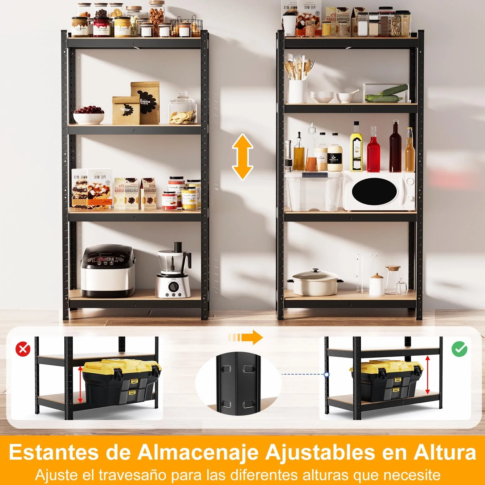 COSTWAY Estante de Almacenamiento para Garaje de Metal y MDF de 4 Niveles Estantería Pesado 80 x 40 x 160 cm Estante Servicio de Taller (Negro)