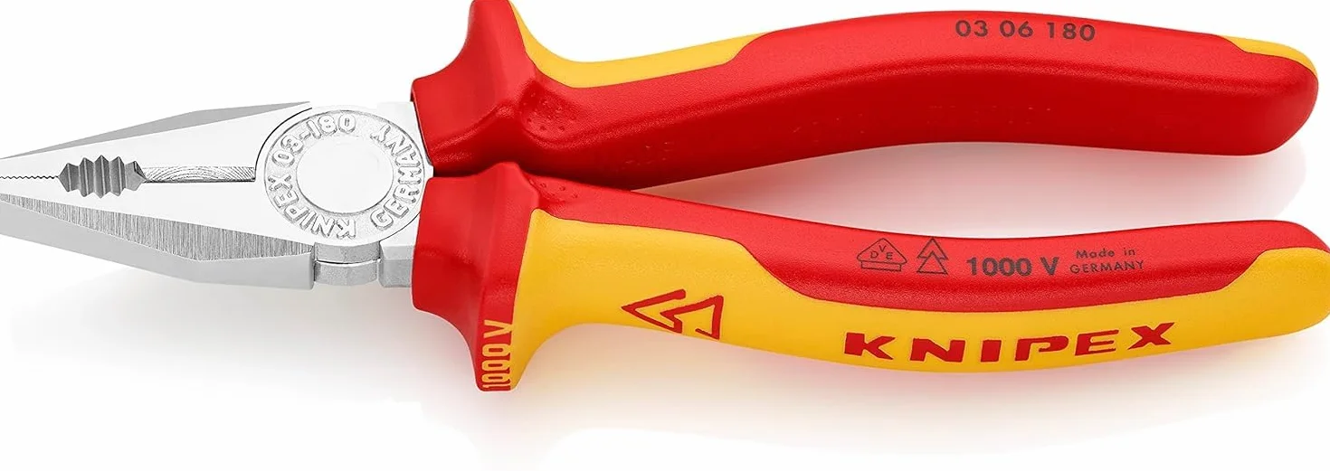 KNIPEX Alicate universal cromado aislados con fundas multicomponentes, según norma VDE 180 mm, 03 06 180