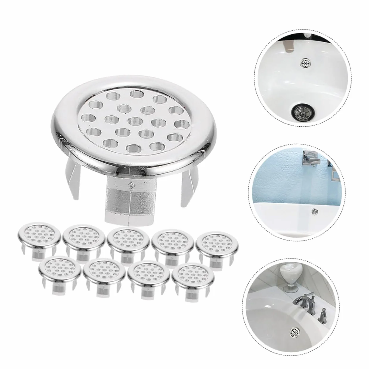 Tapa de Desbordamiento Redonda para Lavabo de Baño, 10 Piezas de Plástico Portátil Que Previenen la Fuga de Agua Diseño Elegante y Acabado Limpio