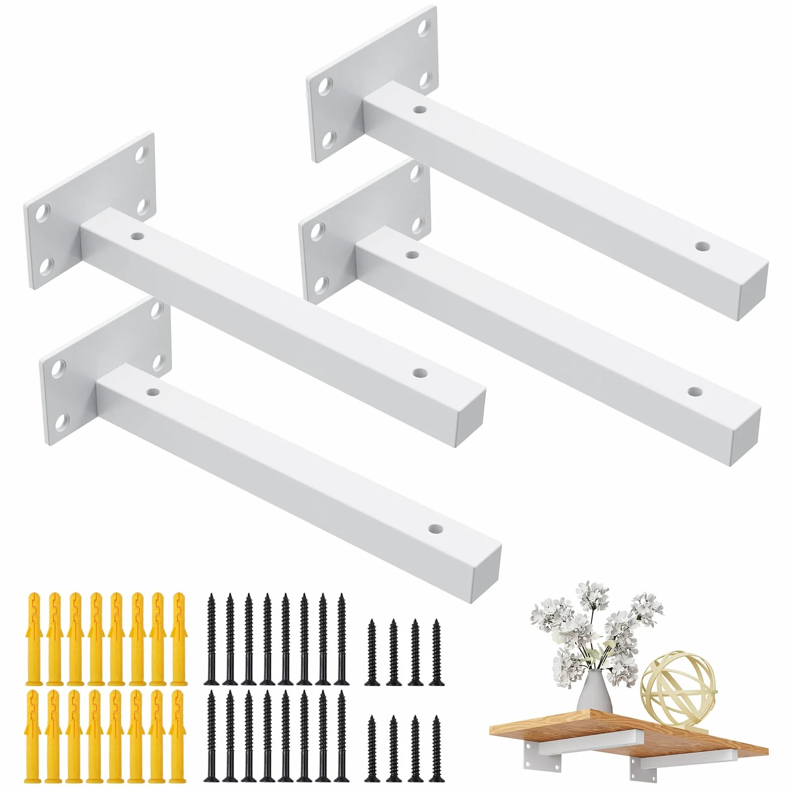 4 Piezas Soportes para Estante Soporte Estanterías de Metal, Soporte Pared Balda Flotante Escuadra, Escuadras Baldas de Hierro Pared Montaje de Estanterias Colgantes Bricolaje Blanco(30cm/12in)