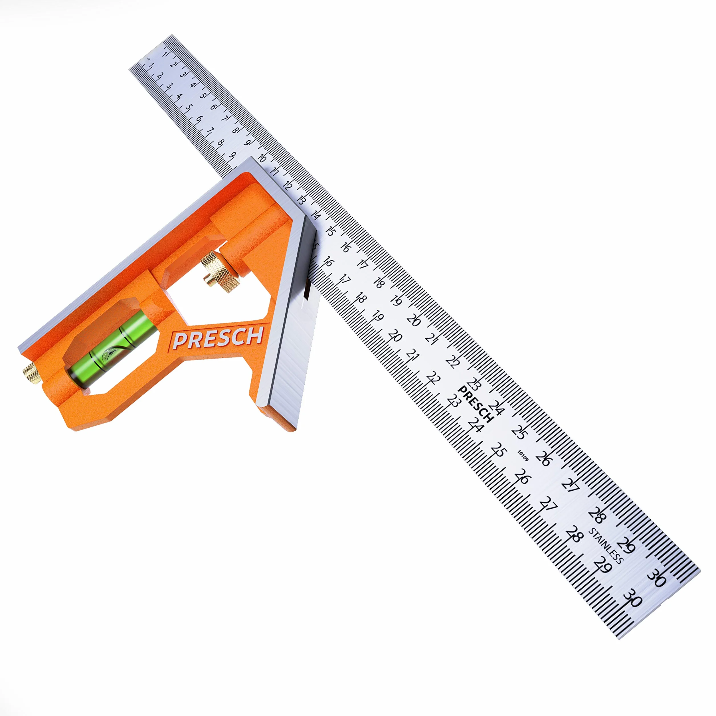 Presch Escuadra Combinada de Carpintero 300mm - Escuadra Universal de Metal - Precisa con Tope de Regla y Herramienta para Trazar - Herramienta de Medición Profesional