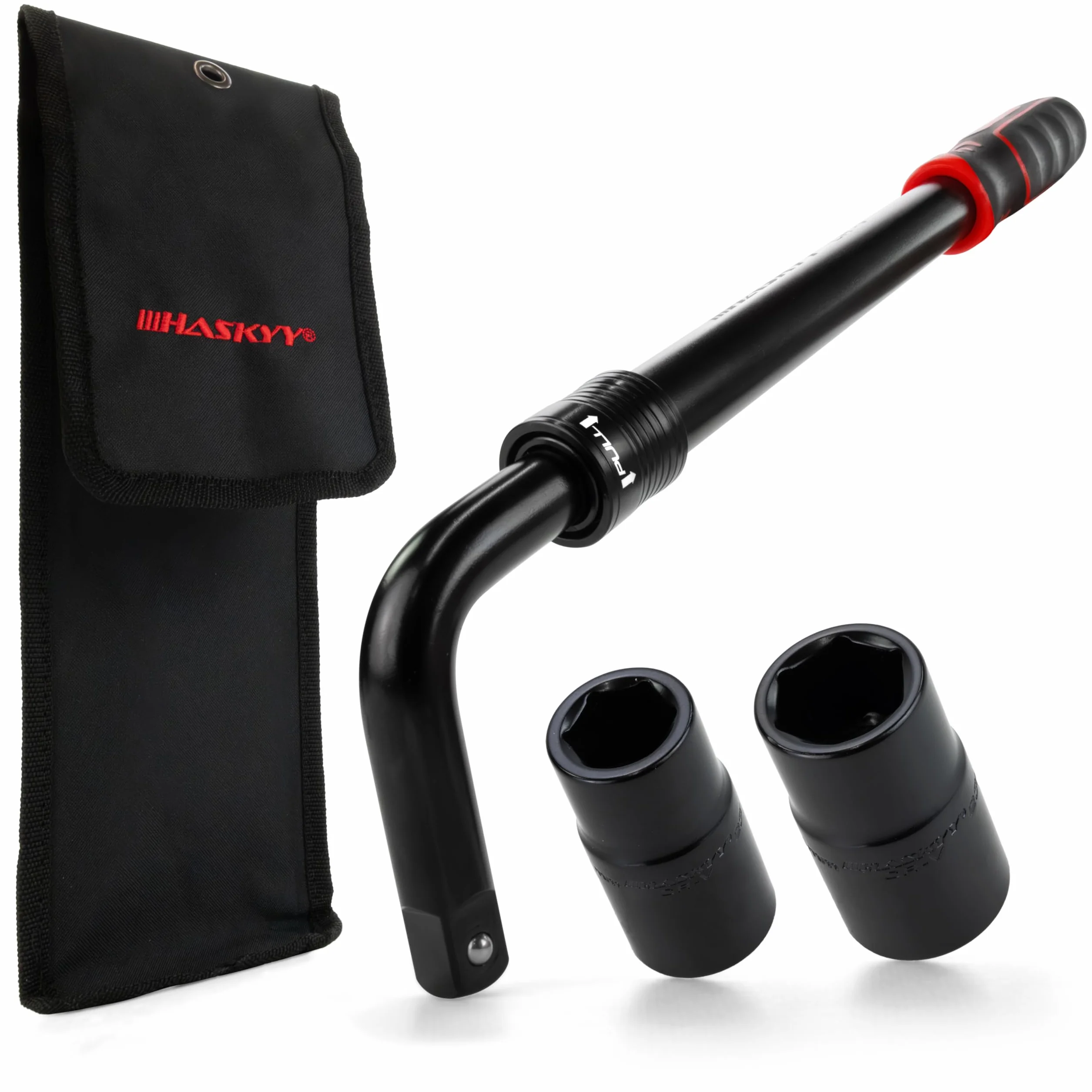 HASKYY Juego de llaves telescópicas para tuercas de rueda, 355-530 mm, extensible, 1/2 pulgadas, 17/19 y 21/23 mm, acero al cromo vanadio, con bolsa de almacenamiento