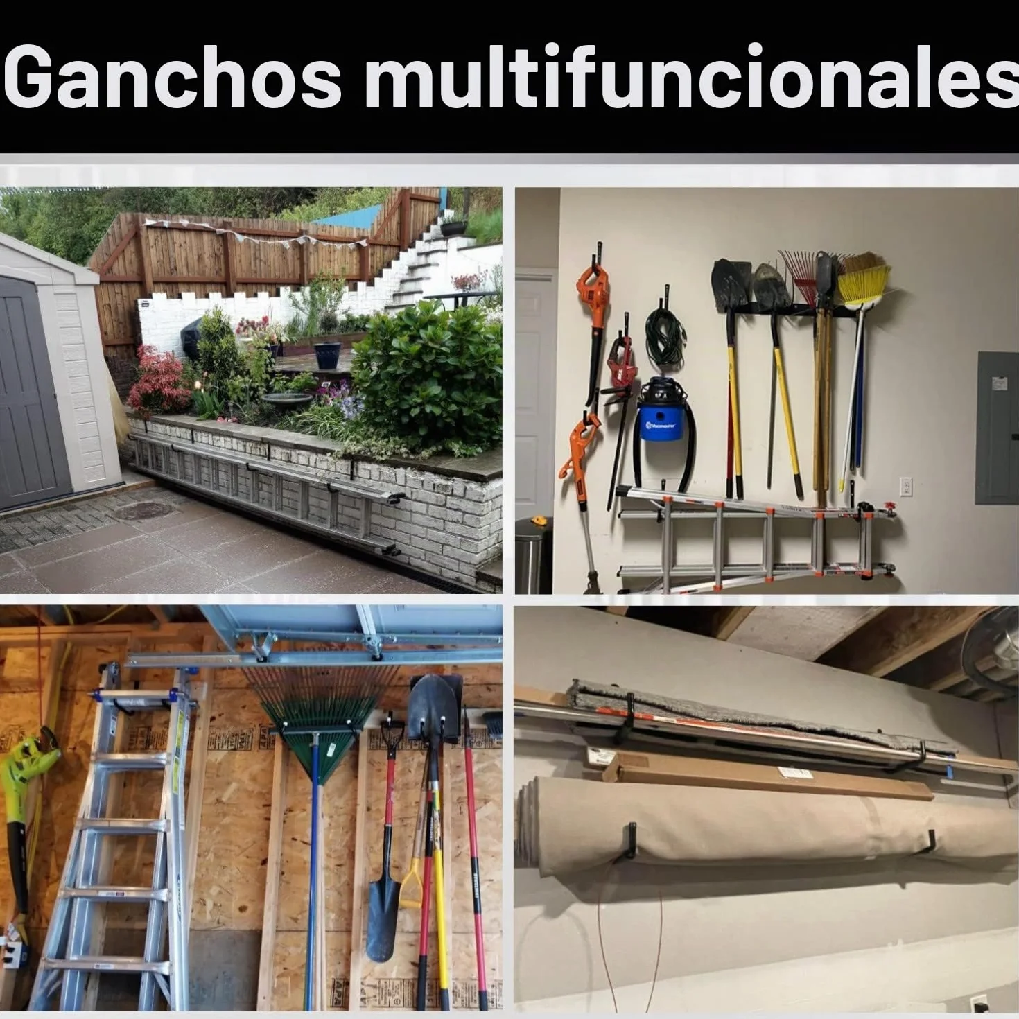 Ganchos para Escaleras de Almacenamiento de Garaje 24CM 9,5 Pulgadas Estante de Utilidad de Brazo Jumbo Resistente