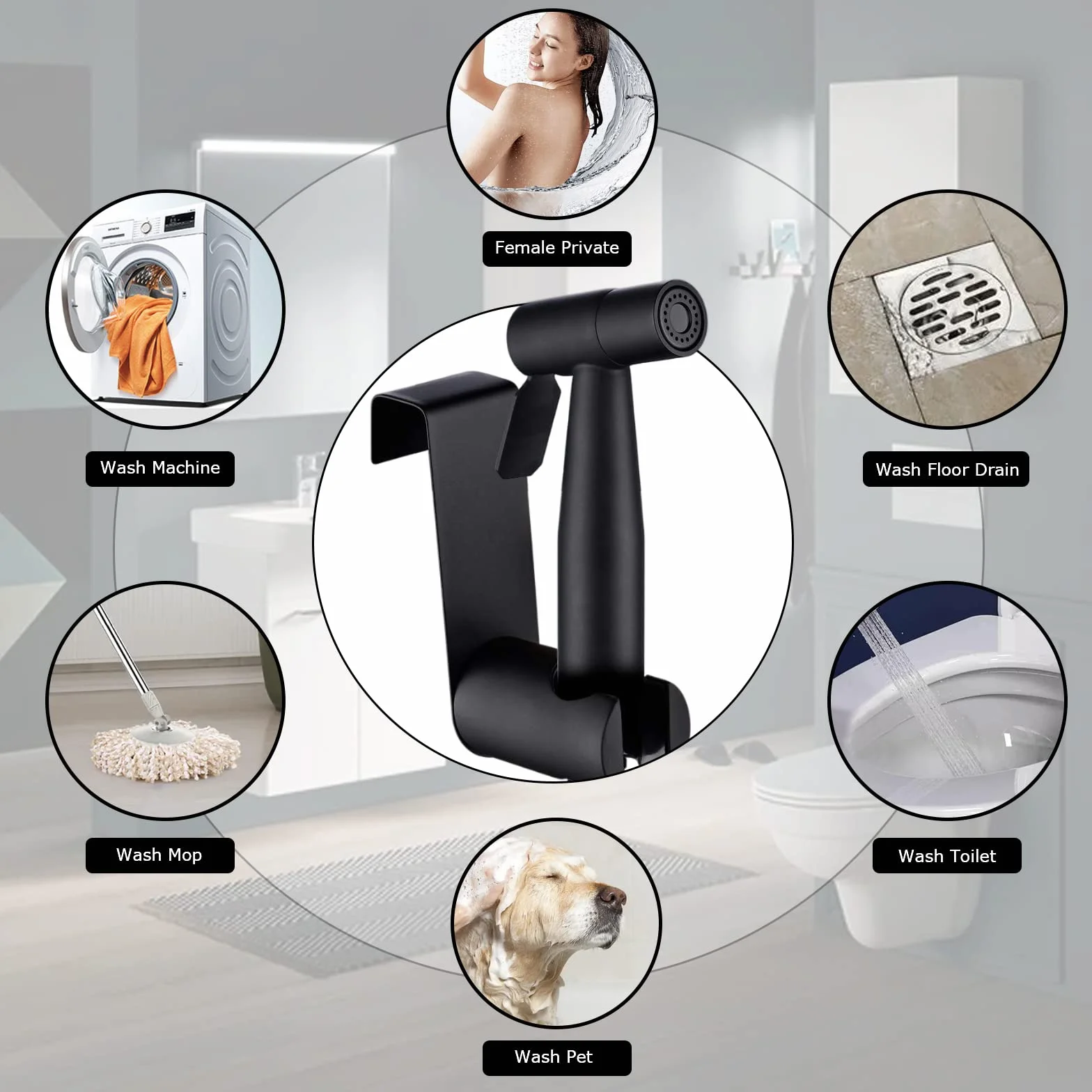 [LOSCHEN] Bidé de pared Kit de pulverización para inodoro, pulverizador de mano WC accesorio de acero inoxidable para mascotas Baño/Higiene Personal/Baño (Negro)