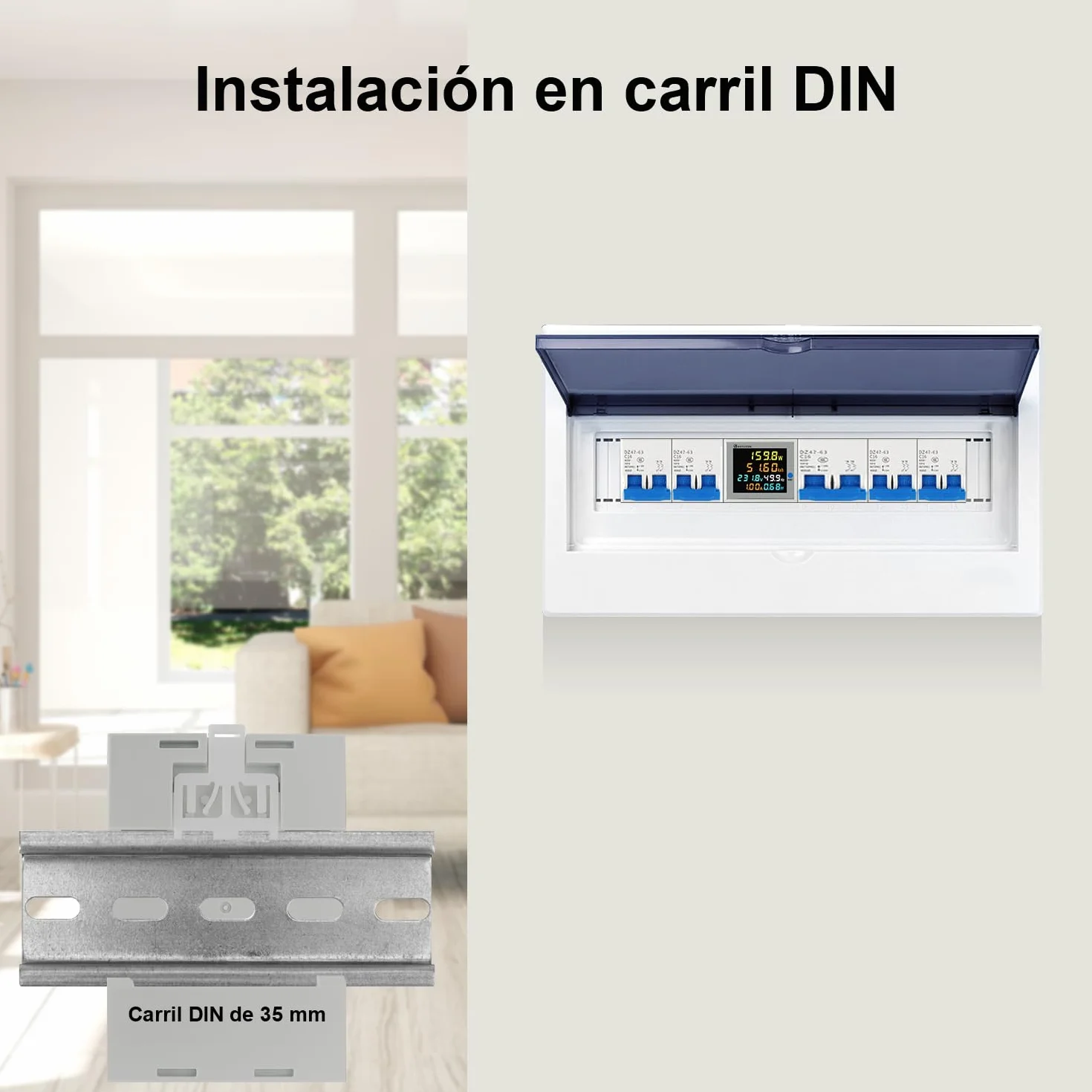 KETOTEK Medidor de Energía Digital 6 en 1 AC40-300V 100A Voltímetro Amperímetro Carril Din, Contador Eléctrico Monofásico Medición del Consumo de Voltaje Corriente Factor de Potencia Frecuencia