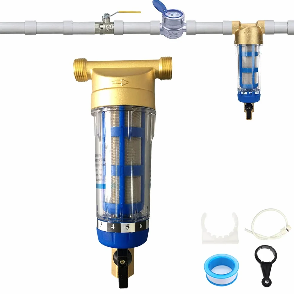 Filtro de sedimentos giratorio de 40 micrones, filtro de agua de sedimentos reutilizable Roscas externas Prefiltro de agua Filtro de sedimentos para agua de pozo (3/4" Male Thread)
