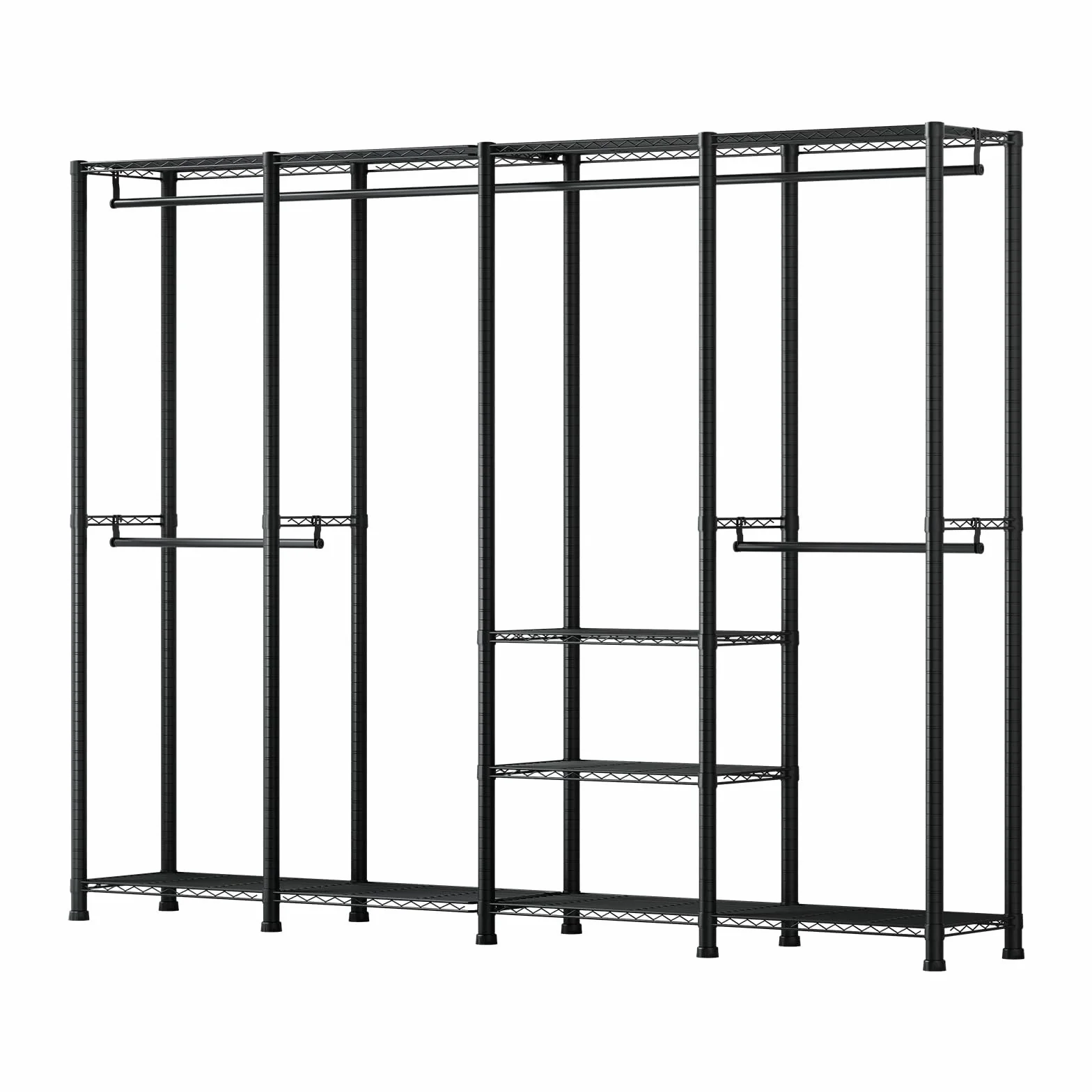 VEVOR Perchero Ajustable 4 Barras 499 kg 10 Estantes Armario Abierto Resistente Negro 193x40x194 cm