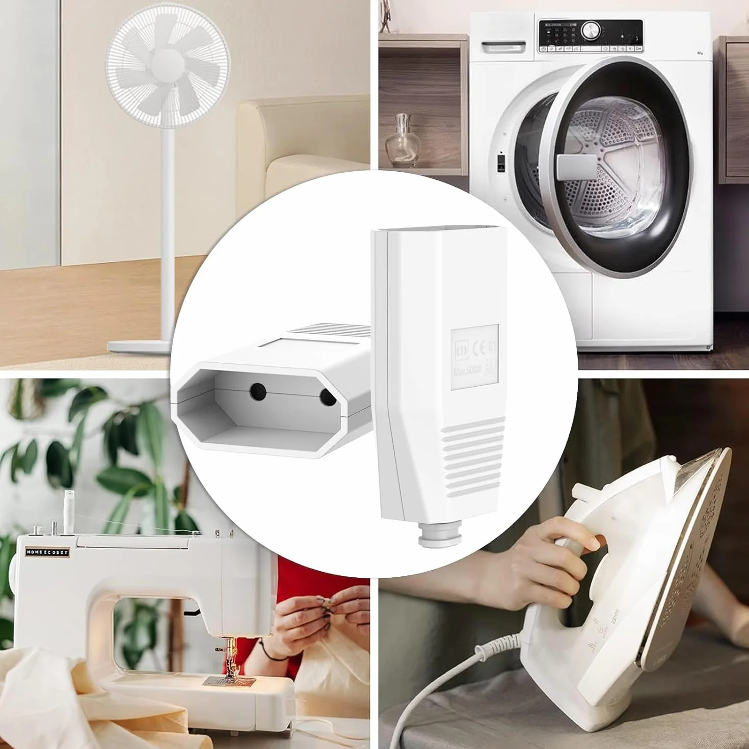 Conectores europeos planos Schuko 250V IP20 goma protección contra torceduras 4 piezas blanco