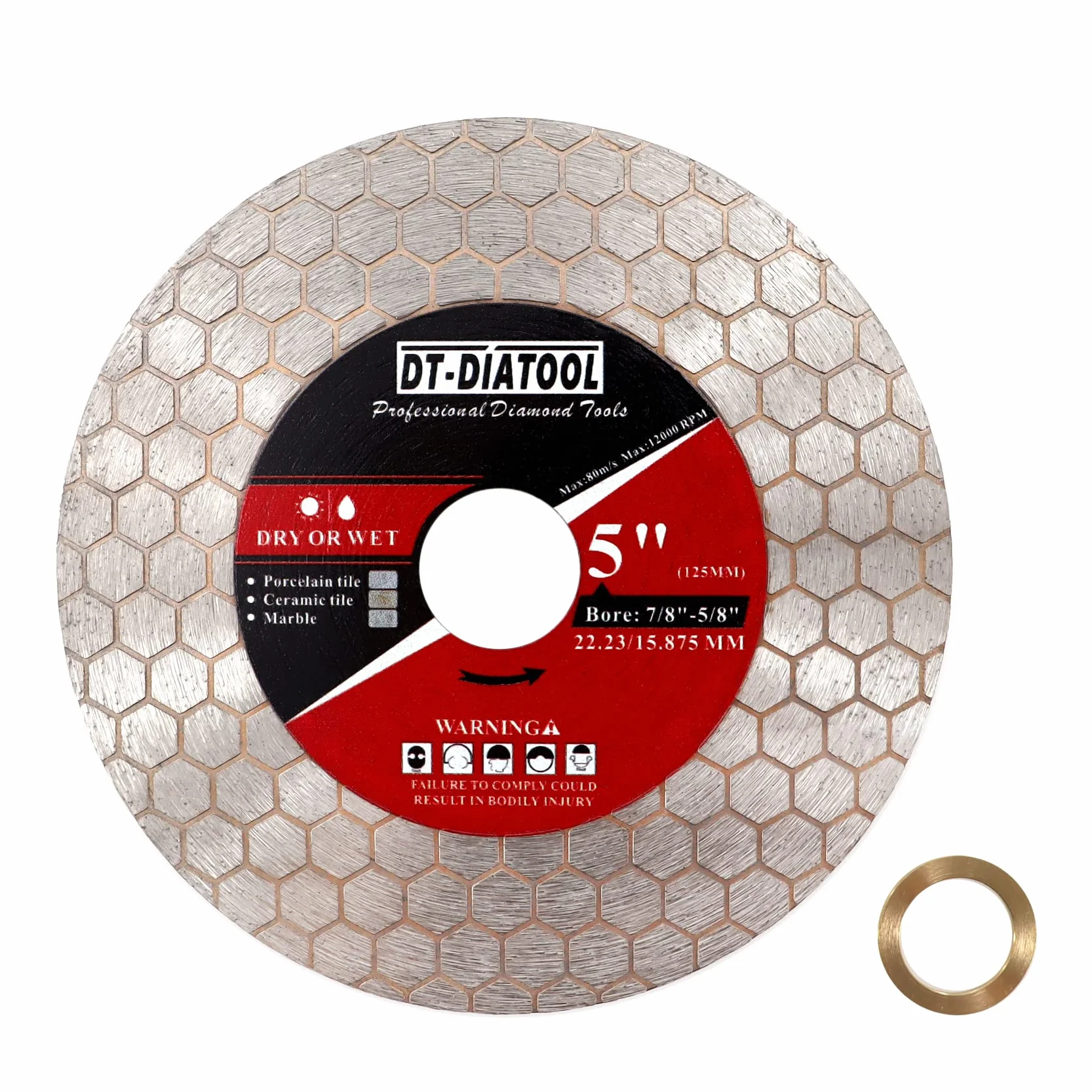 DT-DIATOOL Disco de diamante para cortar azulejos 125mm para esmerilar cantos de porcelana cerámica mármol gres artificial