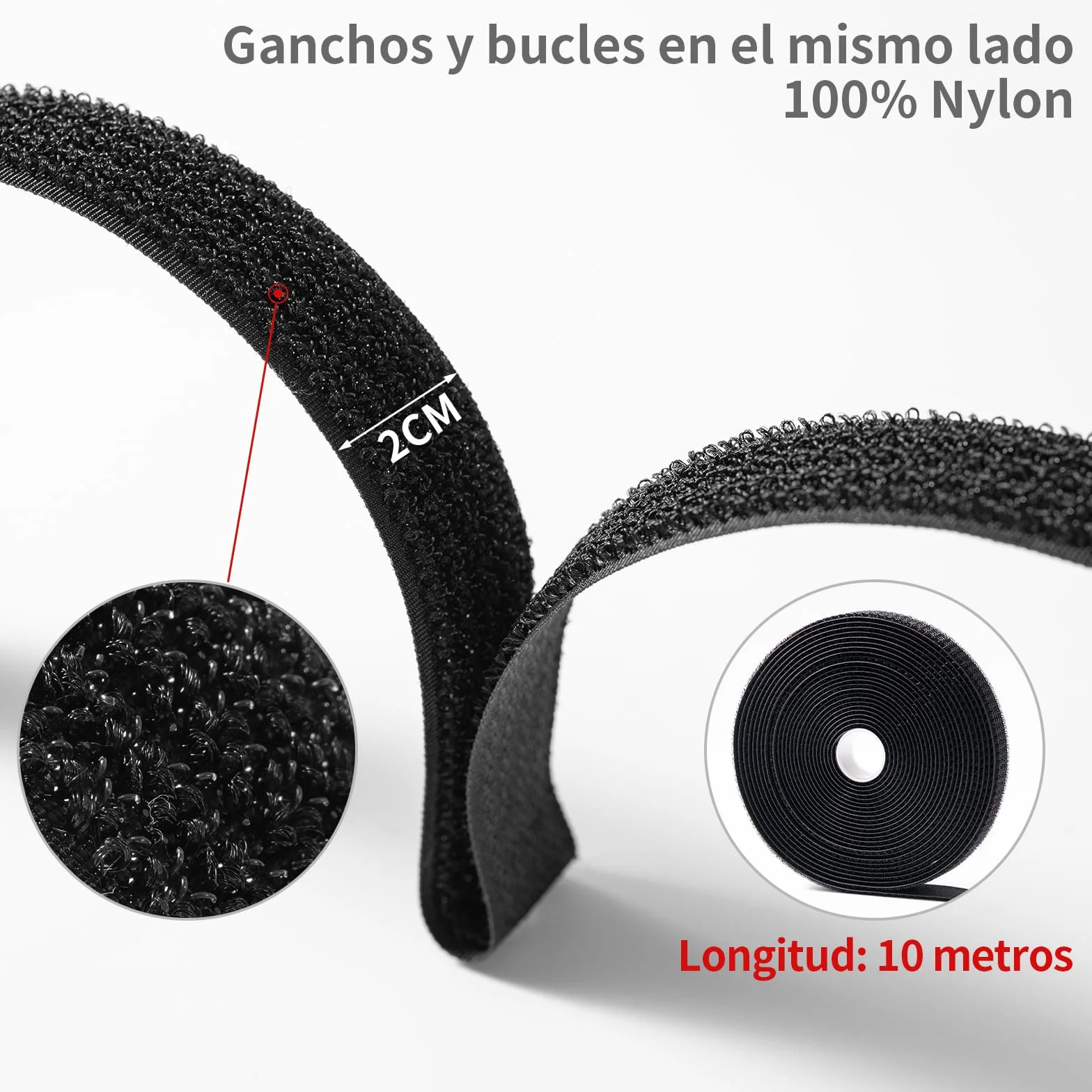 Trilancer Cinta Sujeta Cables Reutilizables 10m x 2cm con 50 Hebillas, Bridas Negras Ajustables para Gestión y Organizador de Cables, Cortable a Medida, Negro