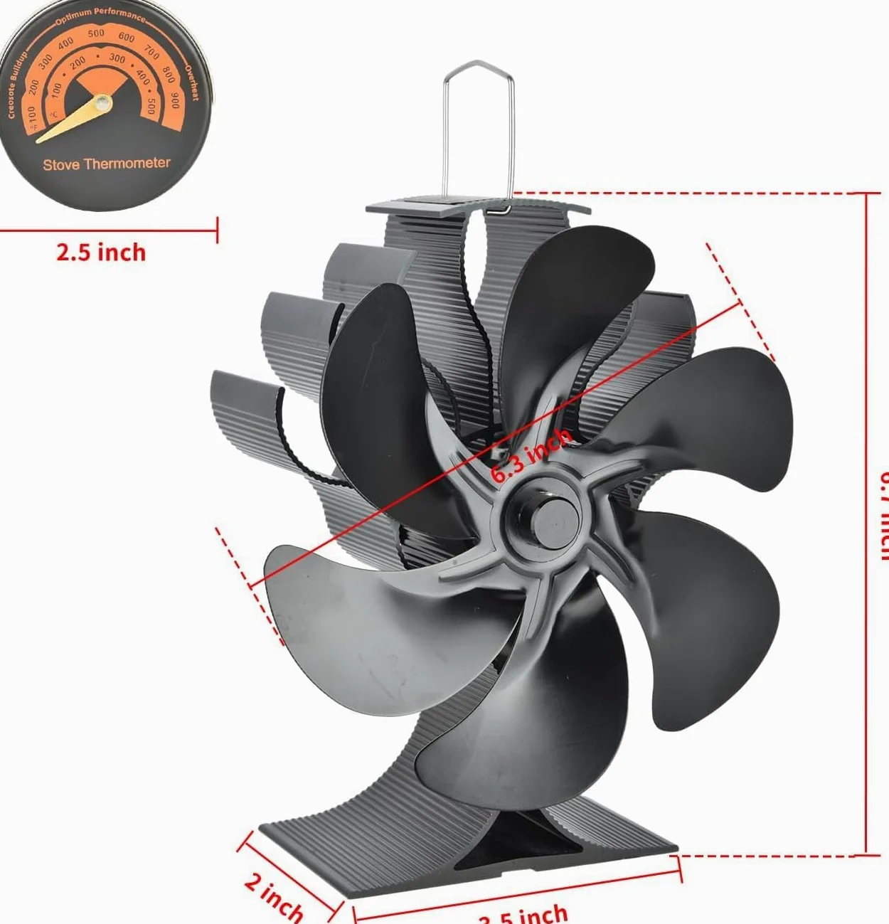 Ventilador para estufa de leña, ventilador de carbón de 6 aspas, eficiente y silencioso, apto para estufas de leña, chimeneas y chimeneas