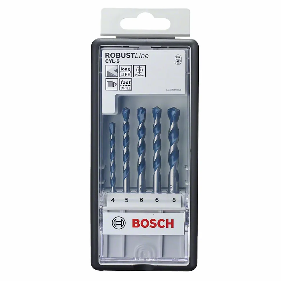 Bosch Professional Set Robust Line con 5 brocas CYL-5 para hormigón y granito (Ø 4-8 mm, accesorios de martillo perforador), Multicolor, Size