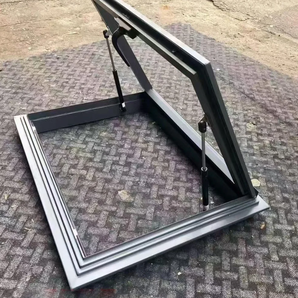 Ventana de Techo de Salida Personalizable,Aleación de Aluminio Claraboya Techo,para Ático/solárium/sótano/ático,Gris,80×60cm