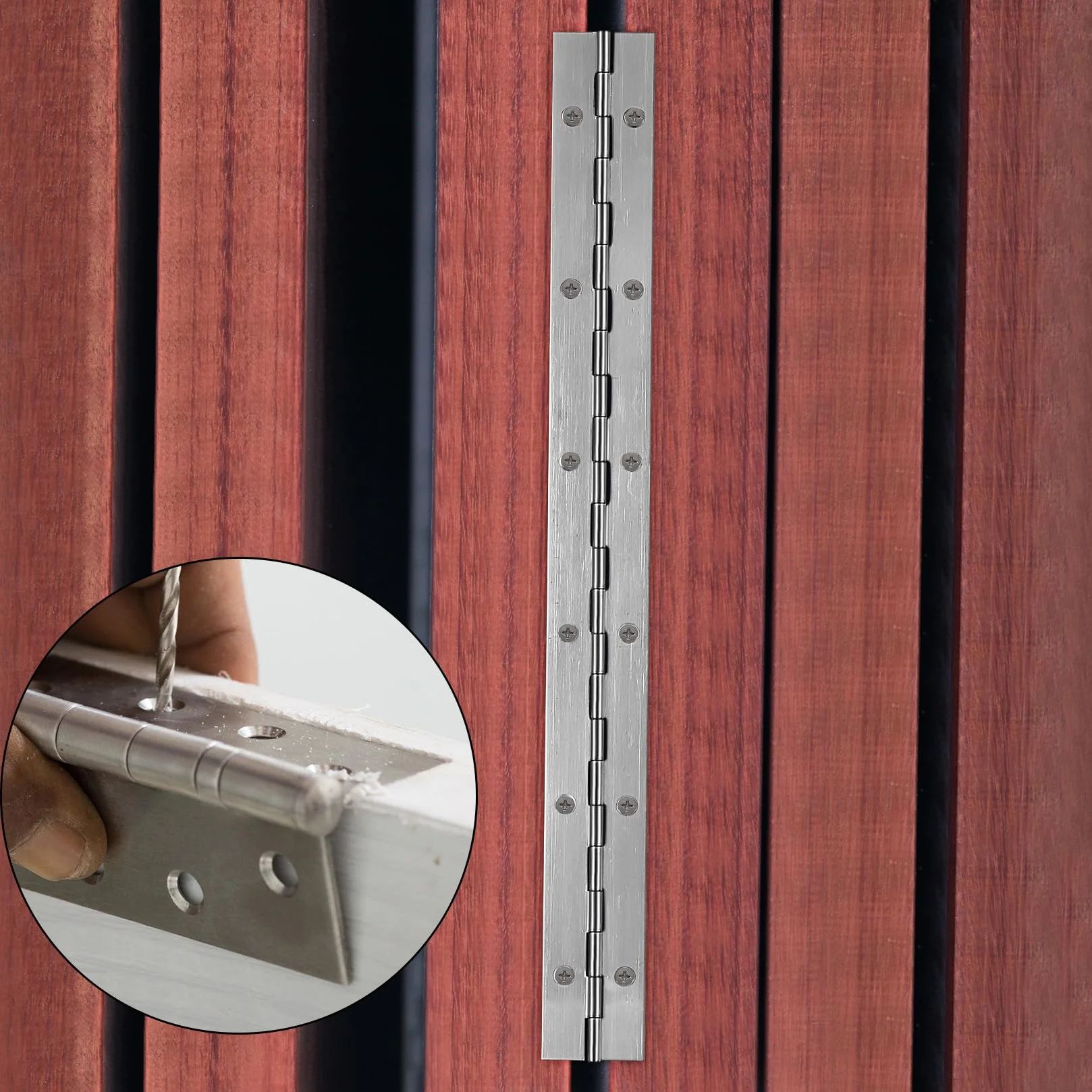 Bisagra de Piano de Acero Inoxidable 30 cm, Plegable con 12 Orificios, Resistente a la Corrosión, Incluye Tornillos