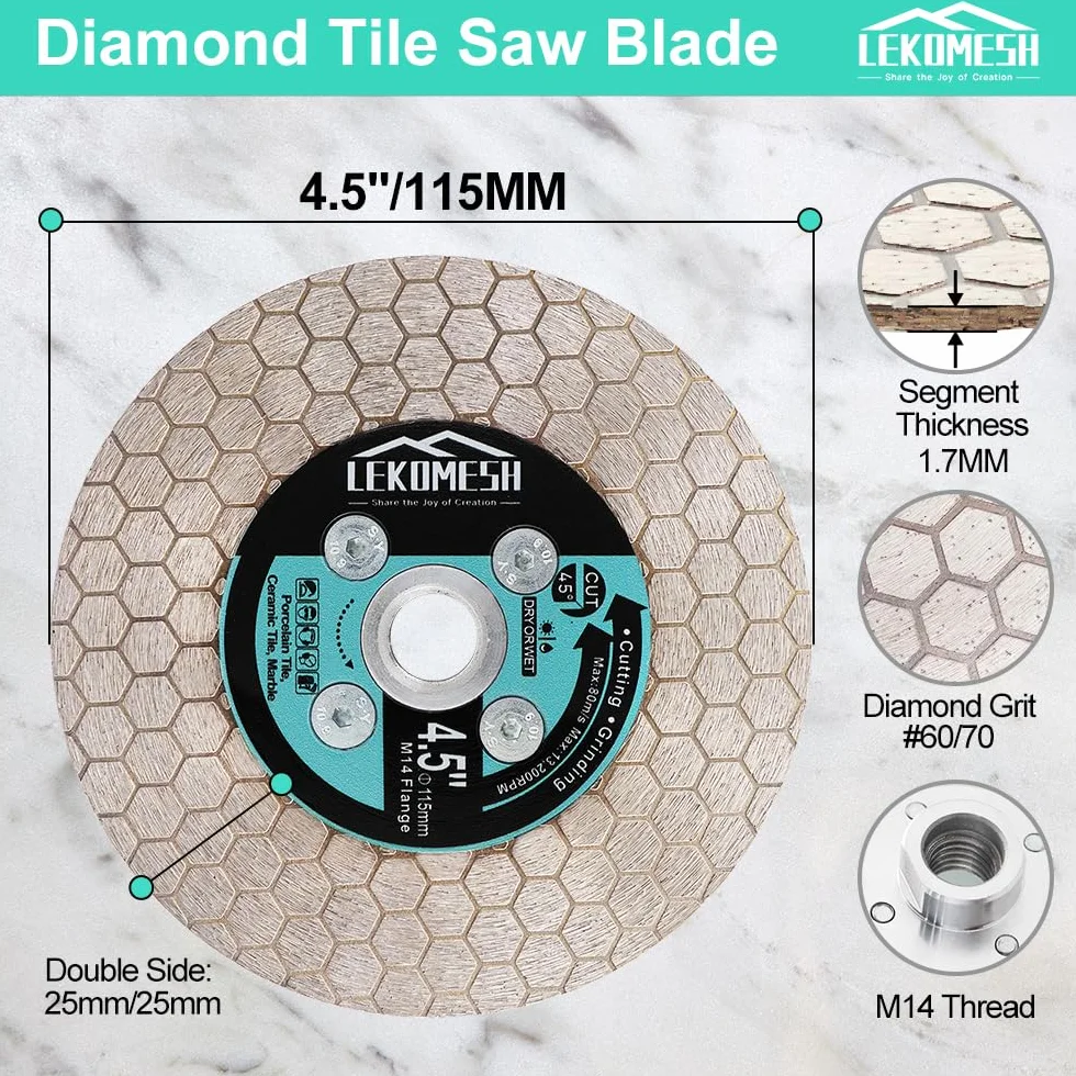 Disco de Diamante 115mm M14 | Disco 2 en 1 para Corte y Lijado de Porcelánico, Azulejos y Mármol | Doble Cara Profesional para Amoladora Angular