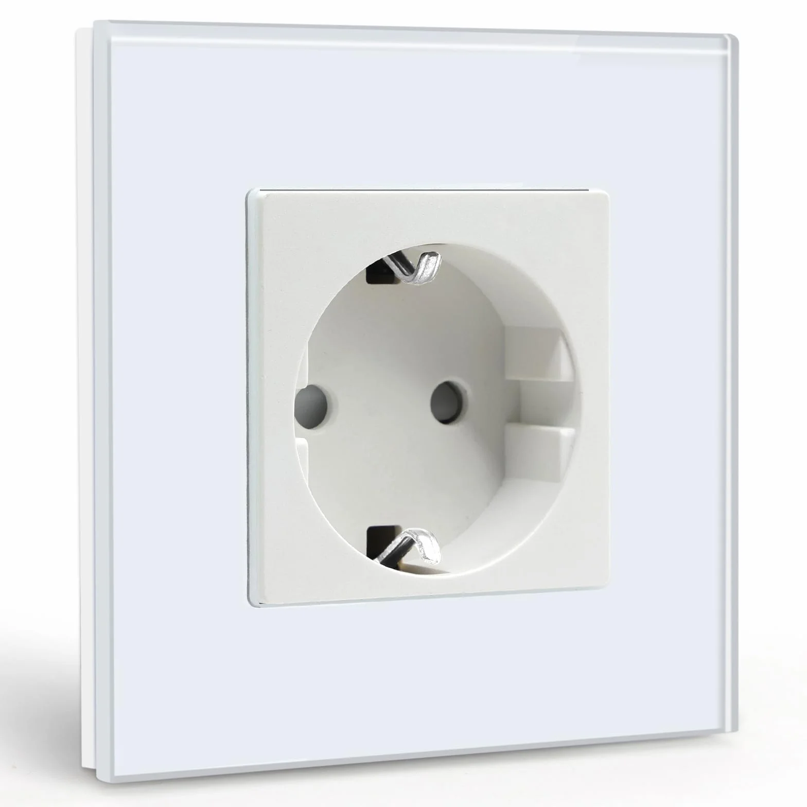 BSEED Enchufe de Pared,Schuko Enchufe Simple con Panel de Cristal Blanco,16A 250V Toma de Corriente Simple,1 Gang Enchufes de Extensión para Cocina,Dormitorio,Oficina,Hotel,etc-86mm*86mm