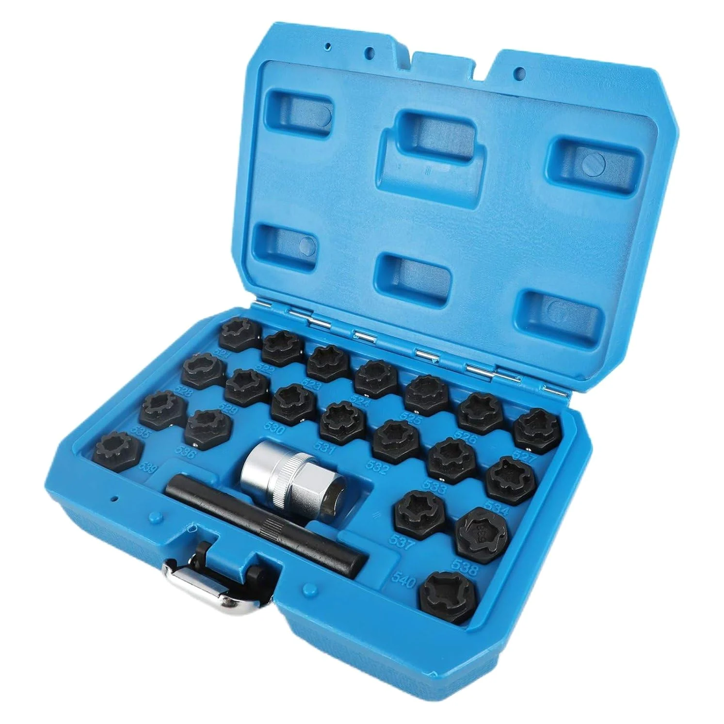 Juego 22 Llaves Anti-Robo para Llantas Vehículos Cromo Molibdeno con Adaptador 1/2" y Caja