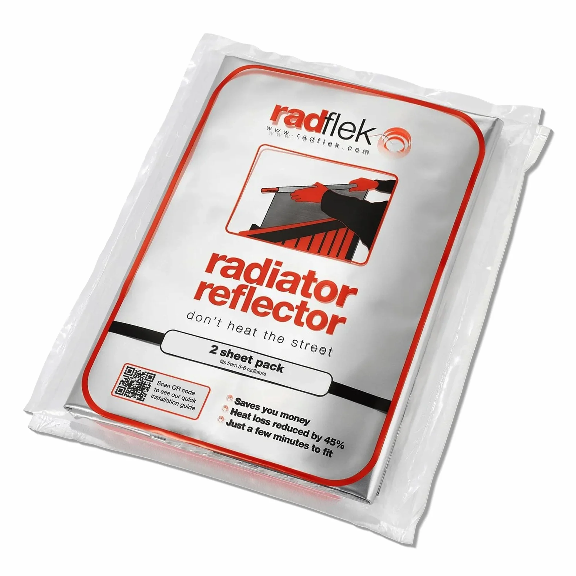 Radflek Paneles reflectores de radiador, hoja de aluminio reflectante de calor, contiene 2 reflectores de radiador Radflek de ahorro de energía, fácil de instalar con manual y clips incluidos, se