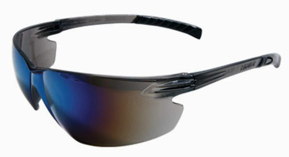 Radnor Gafas de seguridad con espejo azul, antiarañazos, Classic Plus, sin marco, patillas flexibles de carbón con empuñaduras envolventes, individual ANSI Z87+, 1 caja de 12